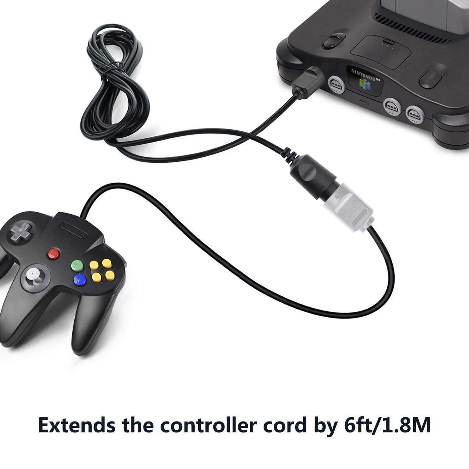 miadore 2 Pack Classic N64 Controllers (Black) Bundle with 2 Pack 6FT N64 Controller Extension Cable