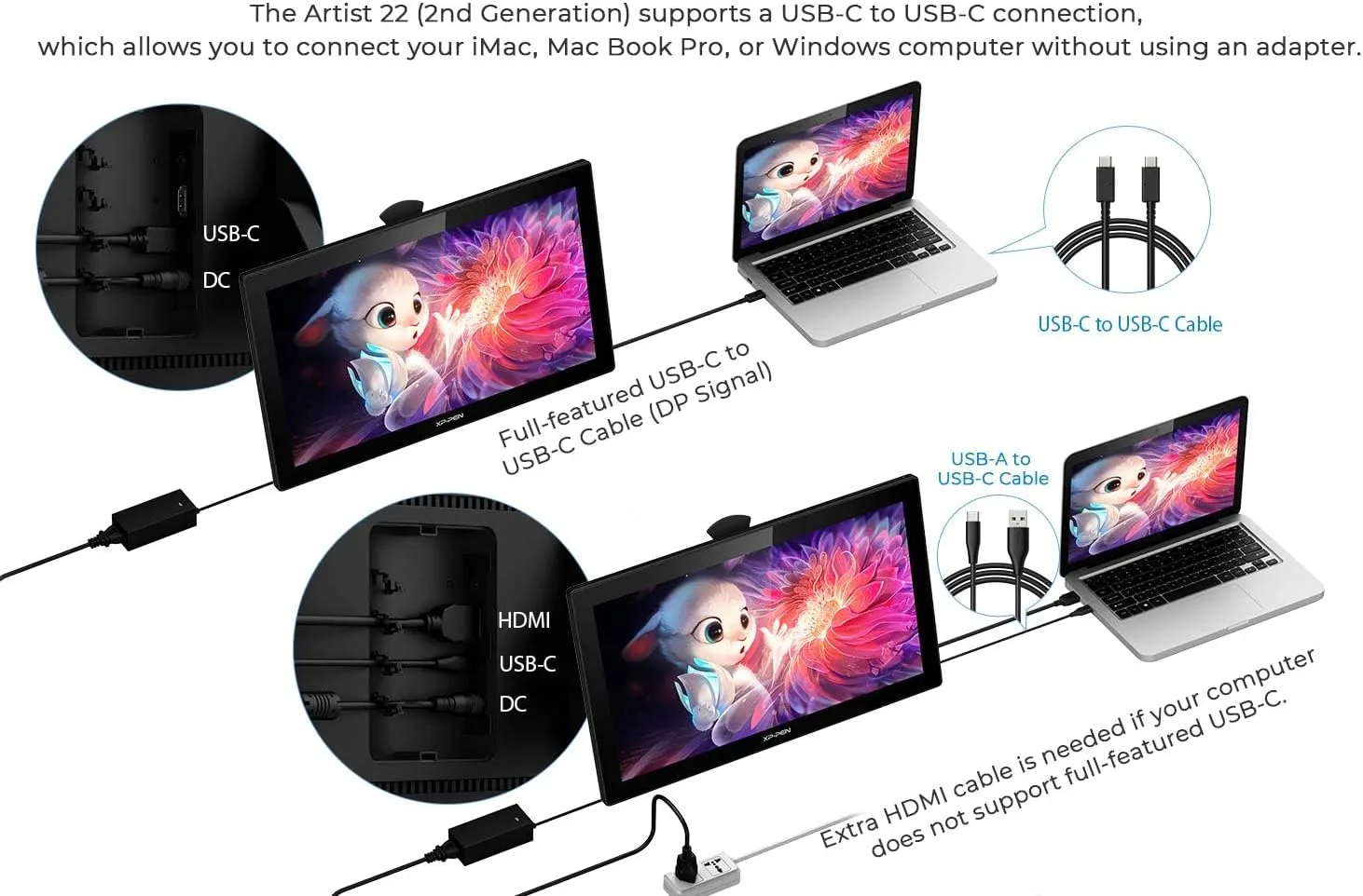 Drawing Tablet with Screen XPPen Artist 22 2nd Computer Graphics Tablet 122% sRGB with 8192 Levels Tilt Function Battery-Free Stylus, 21.5inch Pen Display Compatible with Windows, Mac, Linux