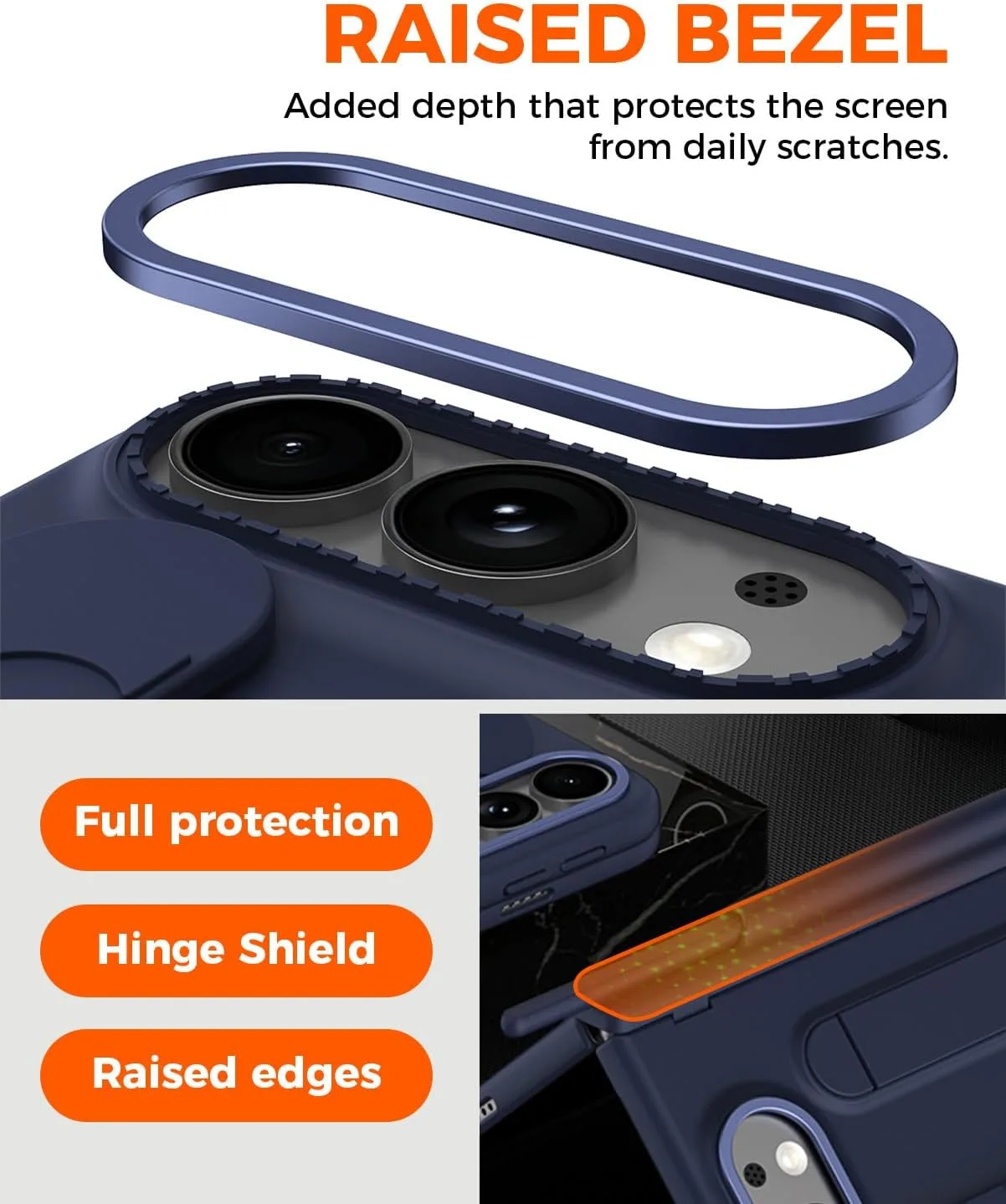 NINKI S Pen Stylus for iPhone Duo Fold Case with S Pen Holder & Wrist Strap Band, Heavy Duty Hinge Protection + Kickstand Protective Cover for iPhone Ultra Duo Case with Screen Protector Mens Blue