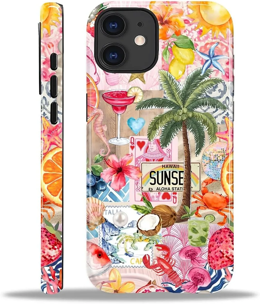 DAIZAG Case for iPhone 11,Mixed 2 Layer Design Shockproof Soft TPU Ddouble Protection Phone Case for iPhone 11-Aesthetic Summer Beach