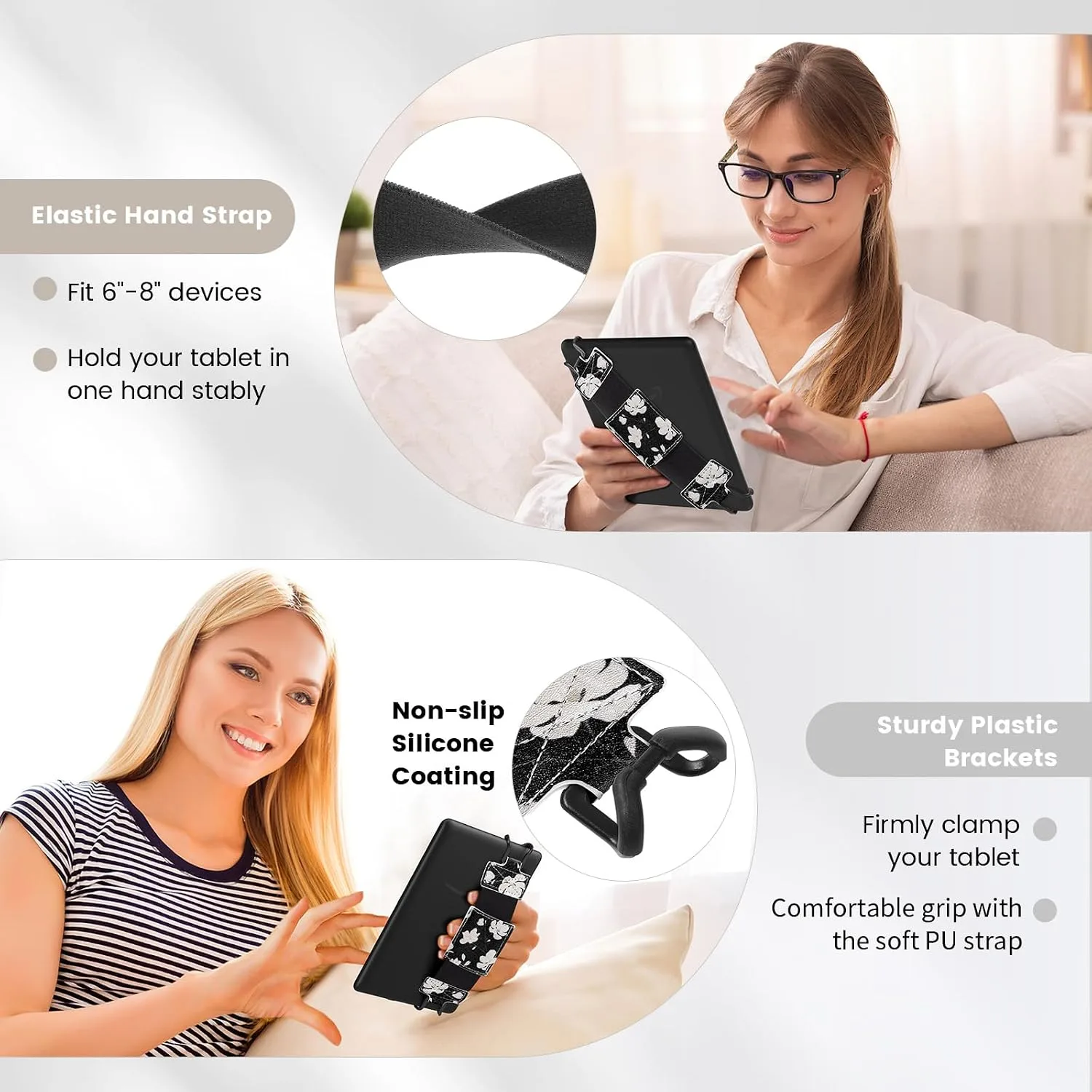 MoKo Soft Hand Strap for 6-8" Kindle eReaders Fire Tablet, Magnolia