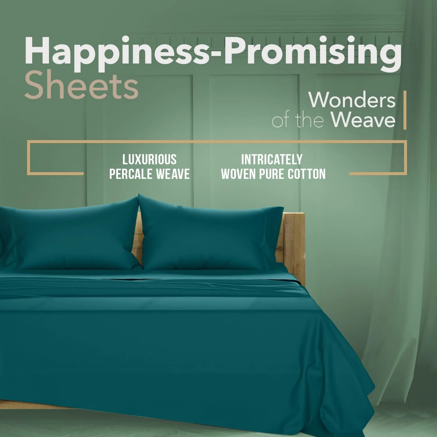 TEXAS LINEN CO. 100% Organic Cotton Sheets King Size - 4 PC Organic Cotton King Size Percale Weave Sheet Set, Soft, Cooling, Crisp & Breathable, 16" Deep Pocket Hotel Quality Bedding Set - (Teal)