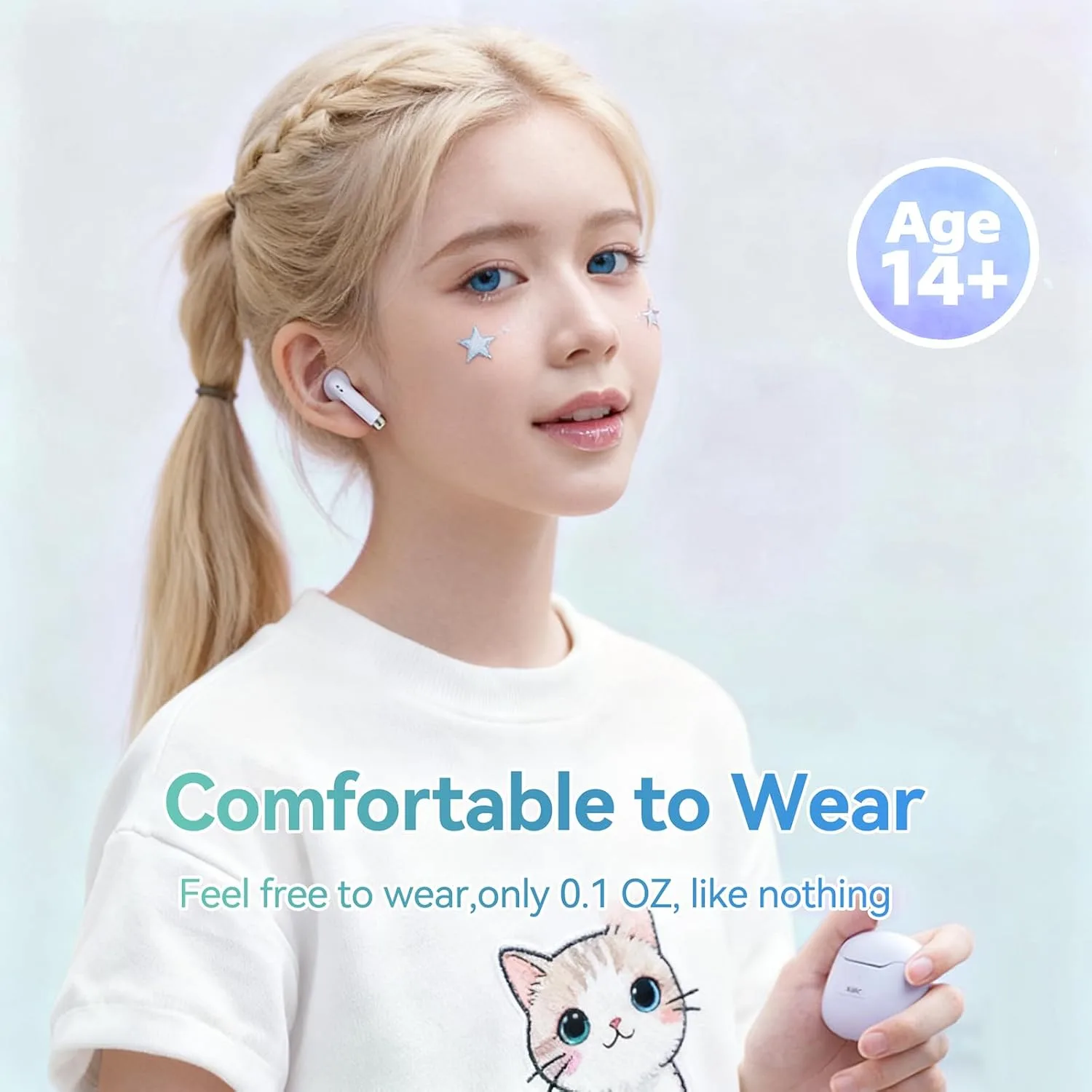 True Wireless Earbuds White Bluetooth 5.3 with Microphone for Working Out Noise Canceling Blue Tooth Ear Buds Deep Bass TWS Wireless Earphones with Charging Case in Ear Headphone for iPhone Android
