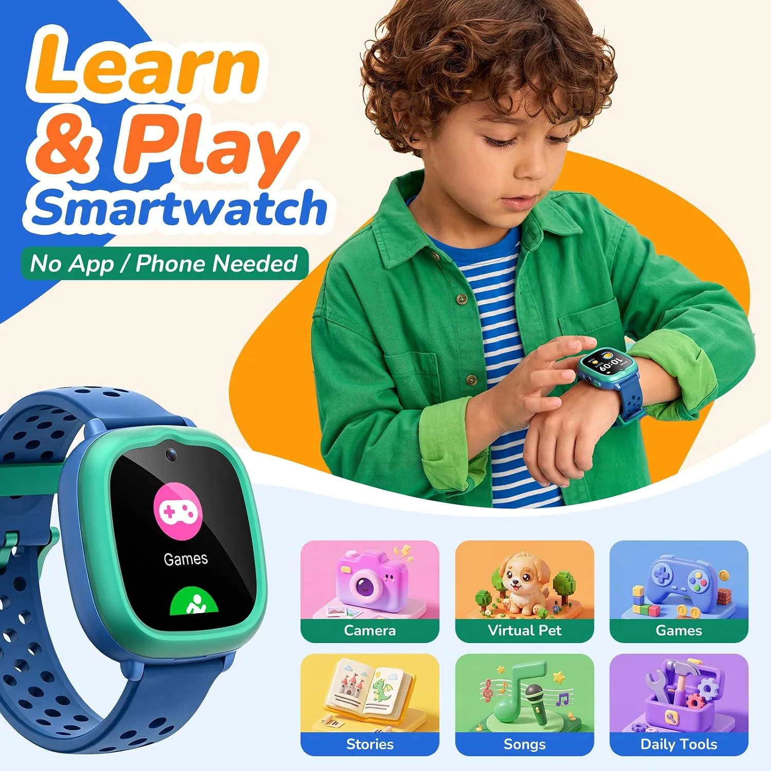 Gydom Kids Smart Watch, Birthday Gift Toy for Girls and Boys Ages 4-12,Blue