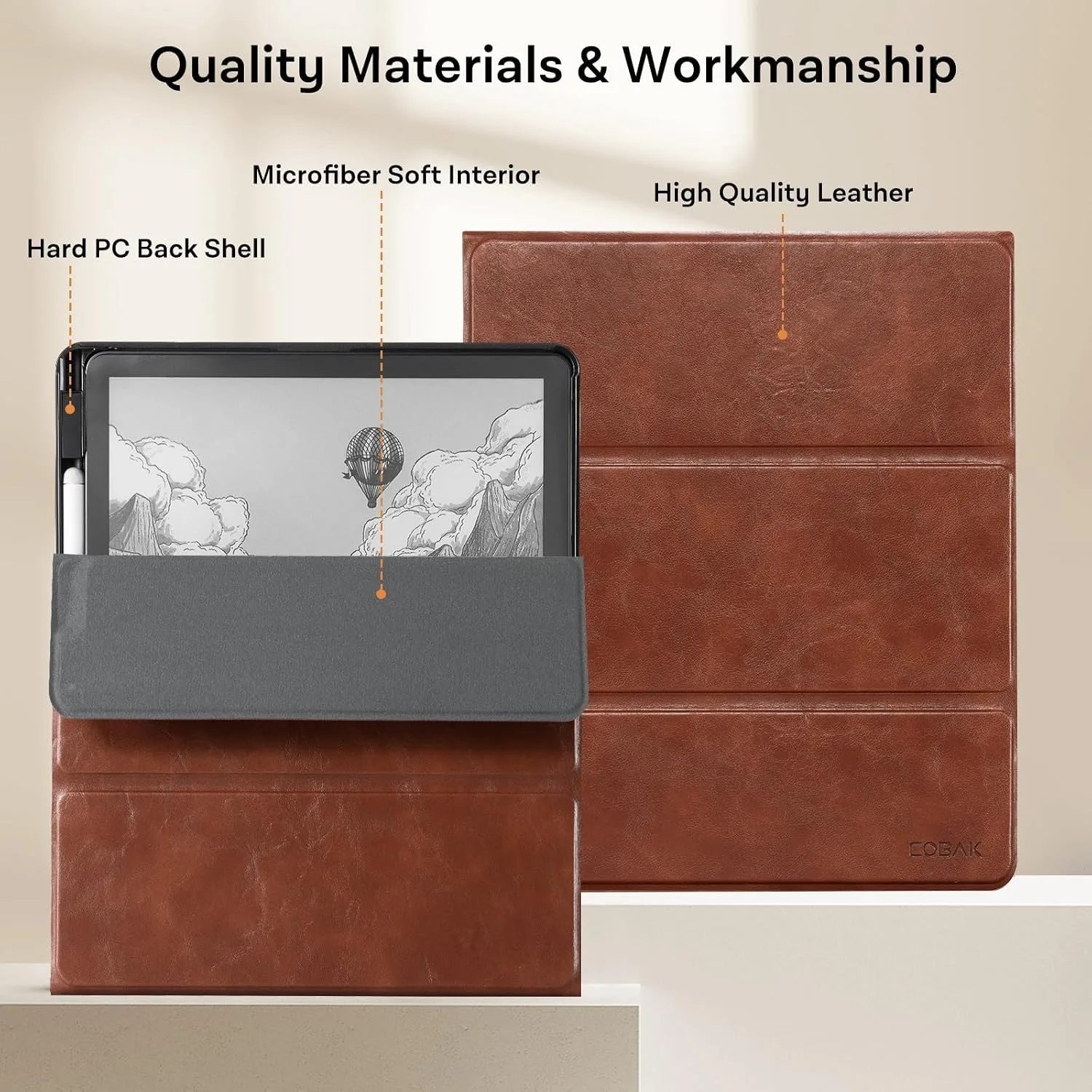 CoBak Case for 11" Kindle Scribe 3rd Generation 2025, Kindle Scribe Colorsoft with Two Viewing Angles - All New PU Leather Cover with Auto Sleep Wake, Pen Holder. Vintage Brown