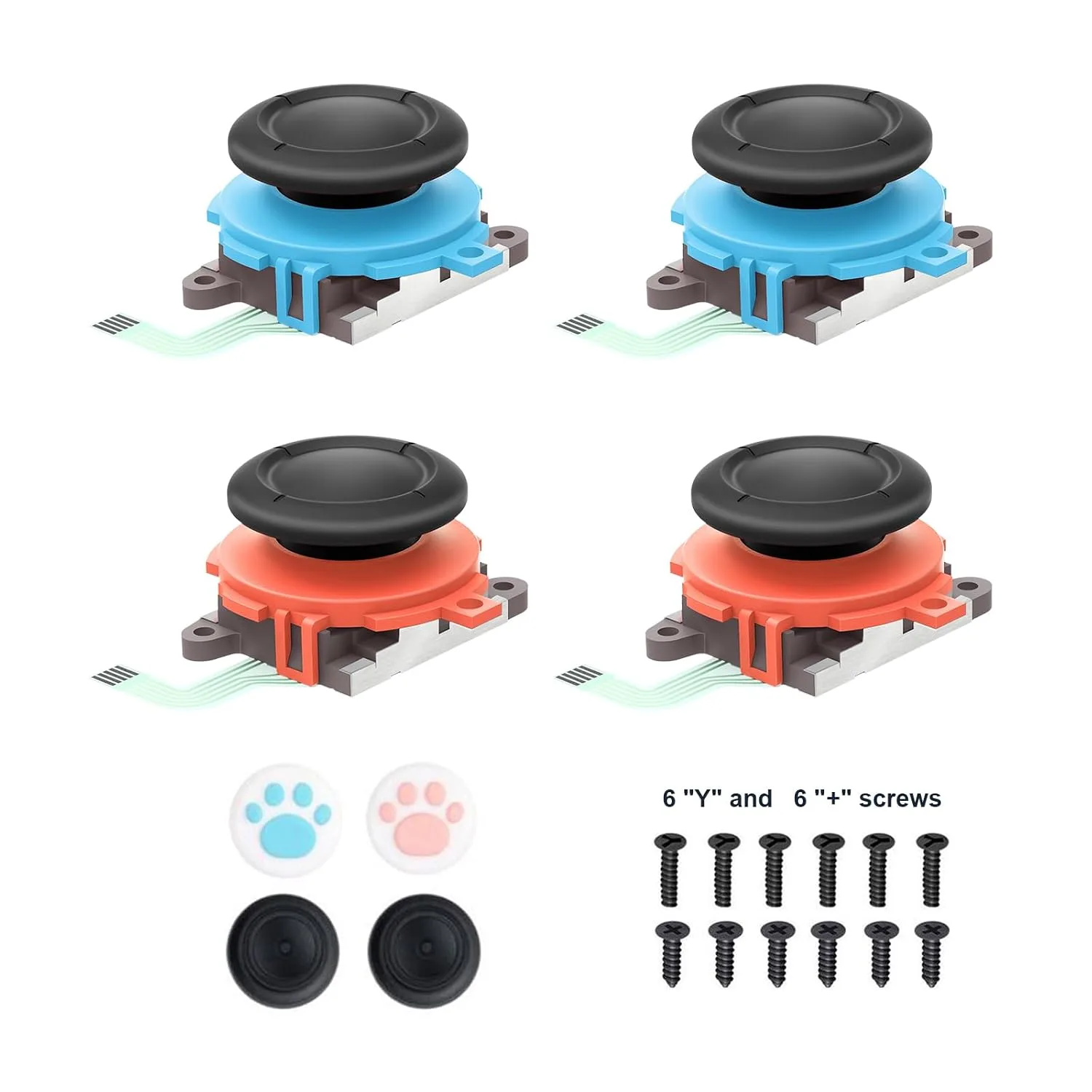 for Joycon Joystick Replacement 4 Pack for Switch 2, Replacement Joy-Stick Thumb Stick for Switch 2 for Joycon 2 (L)/(R) Blue/Red, Left/Right Joystick with Thumbstick Caps & Screws (Blue/Red 4Pack)