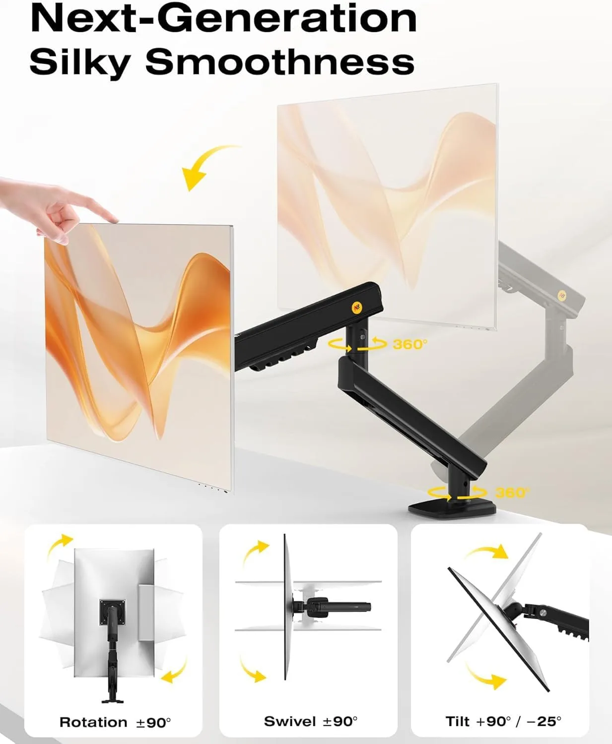 NB SmooVex™ Monitor Arm, Monitor Stand fits up to 32 Inch, Mechanical Spring Mount, VESA 75/100 mm, Model-A5(Black)