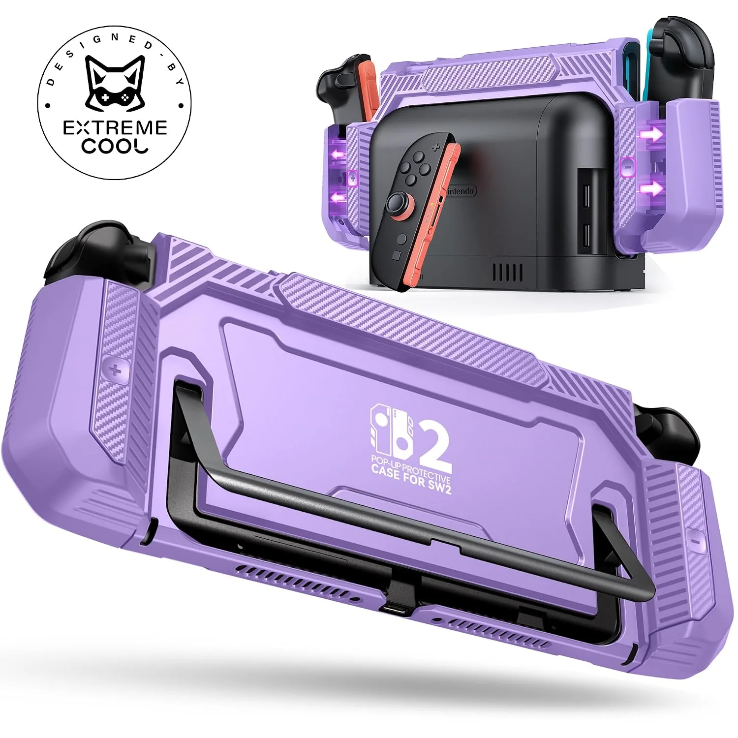 Dockable Purple Case for Switch 2,[Exclusive Pop-up Joy-Con Quick Release][Military-Grade Protection][Stand Compatible] Switch 2 Protective Case with Ergonomic Grip, Shell for Switch 2 Console