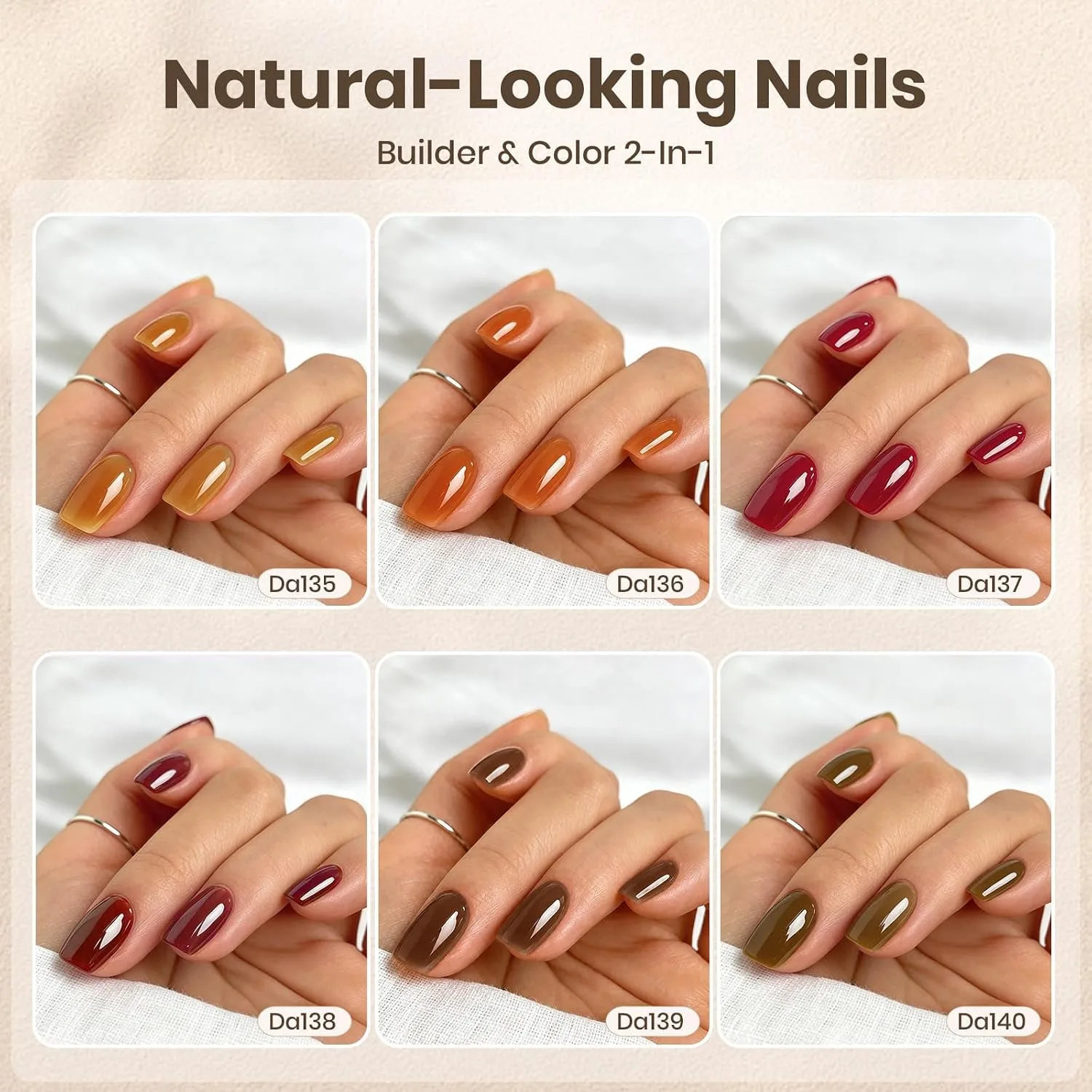 Beetles Builder Gel Nail Kit, 6 Fall Colors Gel Builder TPO & HEMA-FREE