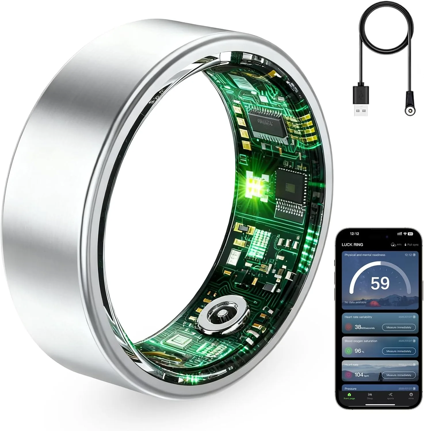 Smart Ring for Women & Men, Fitness Tracker Ring with Heart Rate Monitor, HRV, Sleep Tracking, No Subscription Fee, 10ATM Waterproof Activity Ring for iOS & Android (Silver, 8)