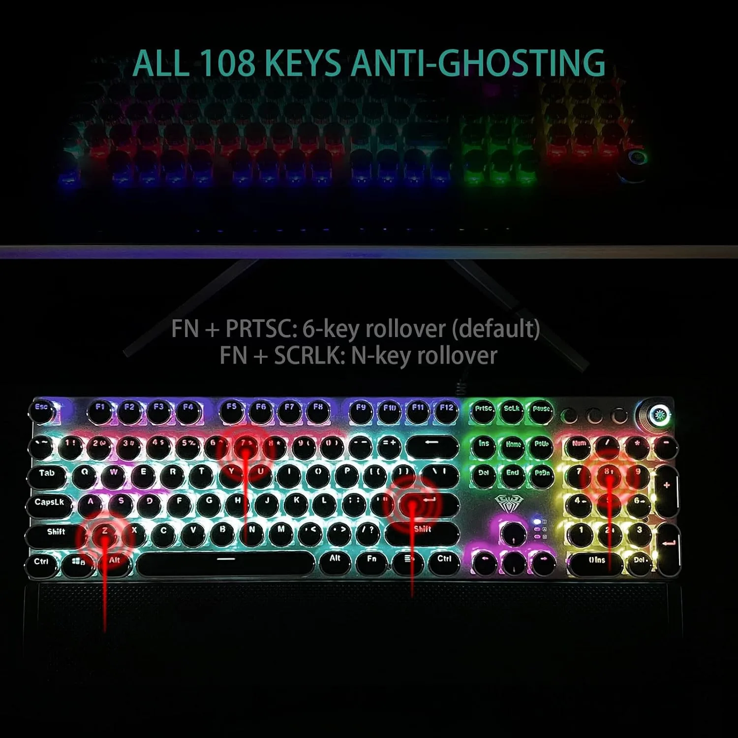 AULA F2088 Typewriter Style Mechanical Gaming Keyboard Wired, 104 Keys