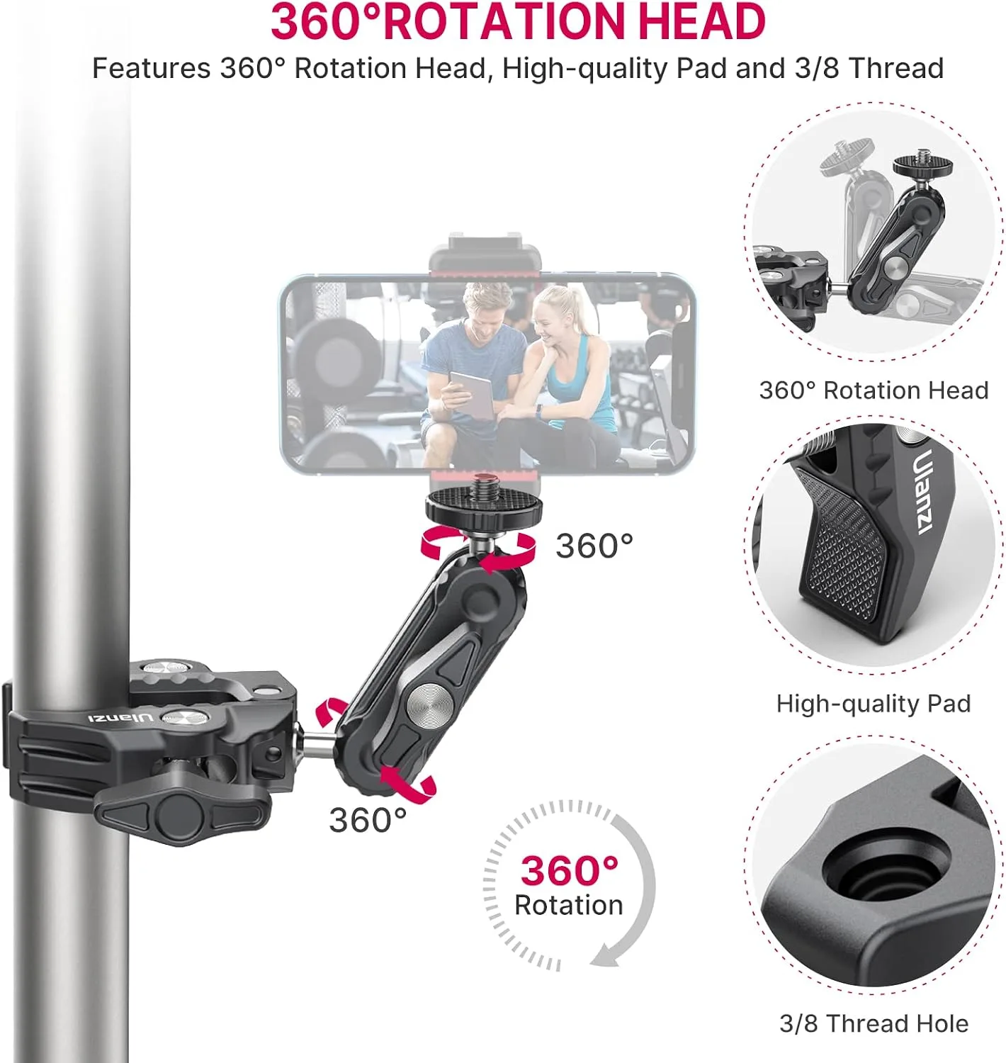 ULANZI Super Clamp Camera Clamp Mount Monitor 360° Ballhead MagicArm Double