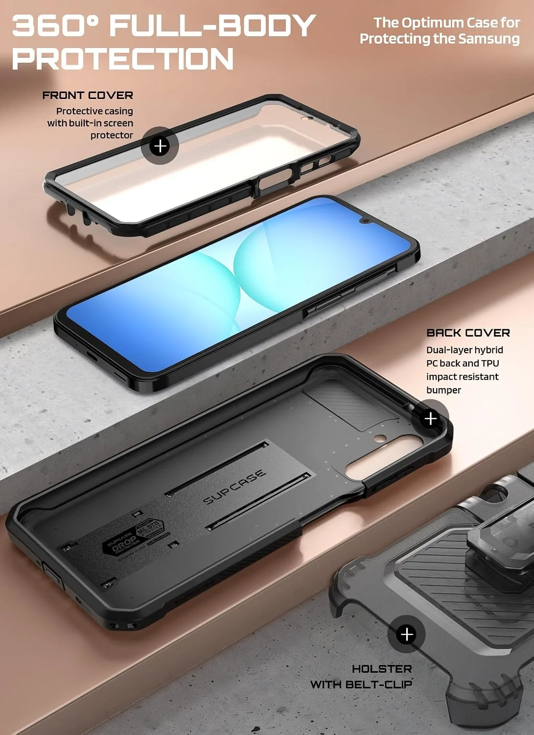SUPCASE for Samsung Galaxy A17 5G Case with Screen Protector, Black