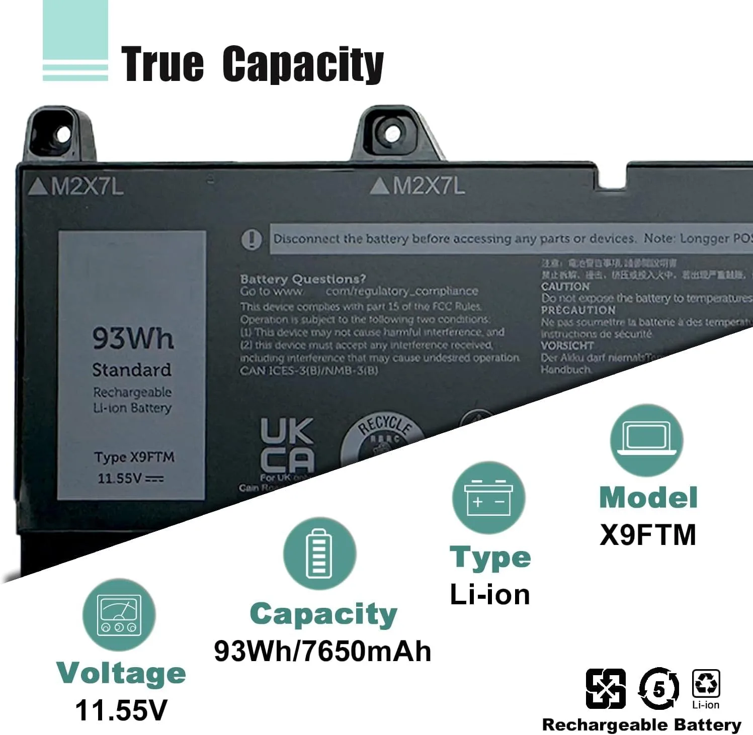 X9FTM Laptop Battery for Dell Precision 7670 7680 7770 7780 Series