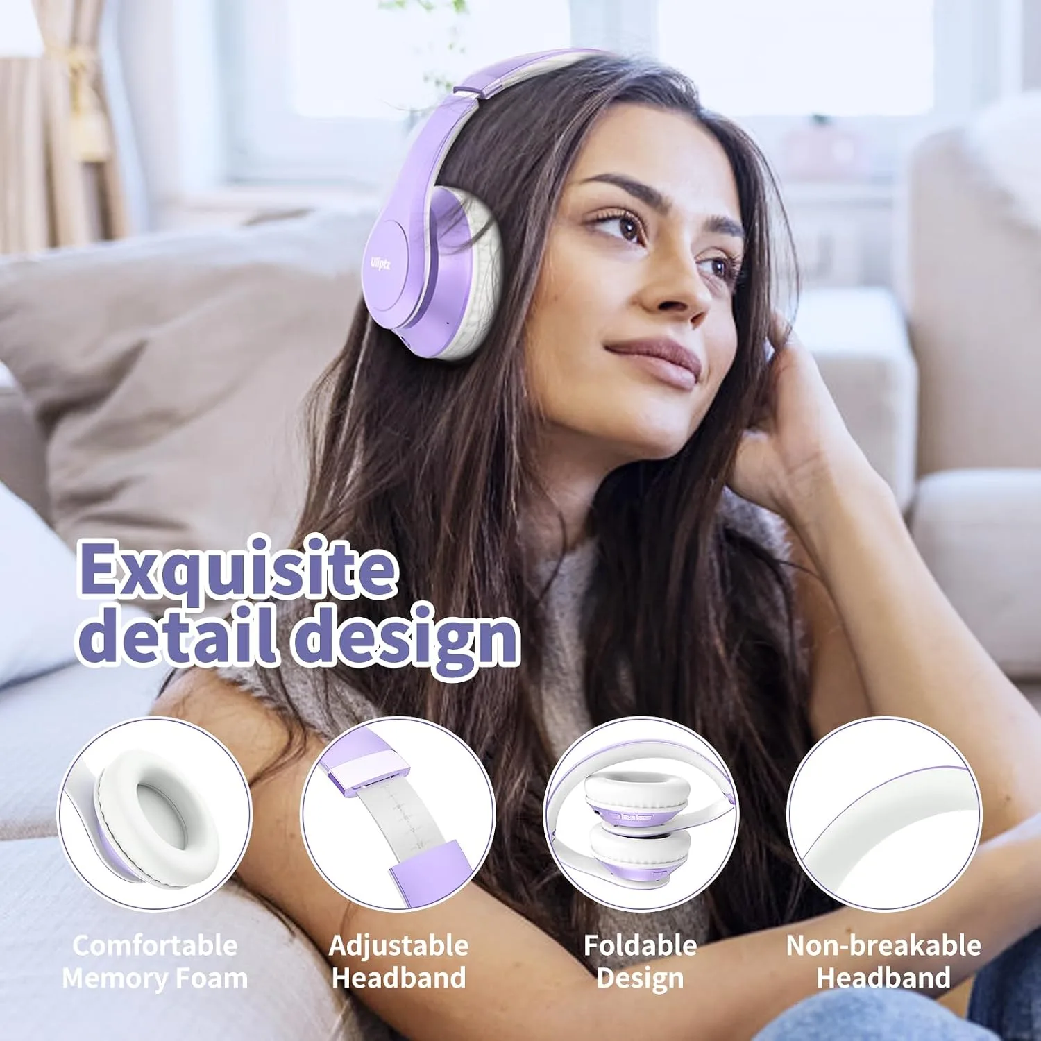 Uliptz Bluetooth Headphones Over Ear, Wireless HiFi Stereo Foldable Headset