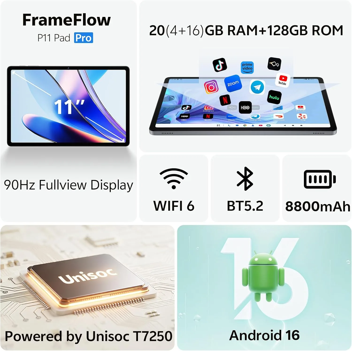 Tablet 11 Inch, Android 16 Tablet, Gray