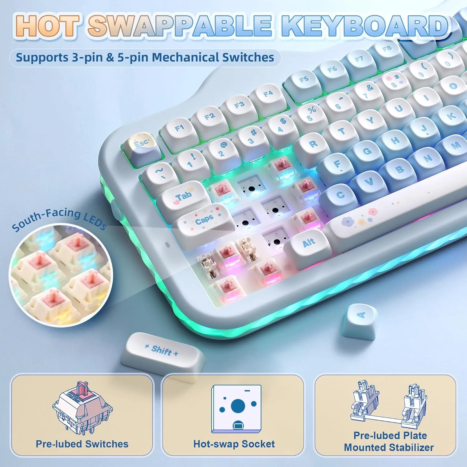 YUNZII C98 Cute Cake Wireless Mechanical Keyboard(Blue, Candy Switch)