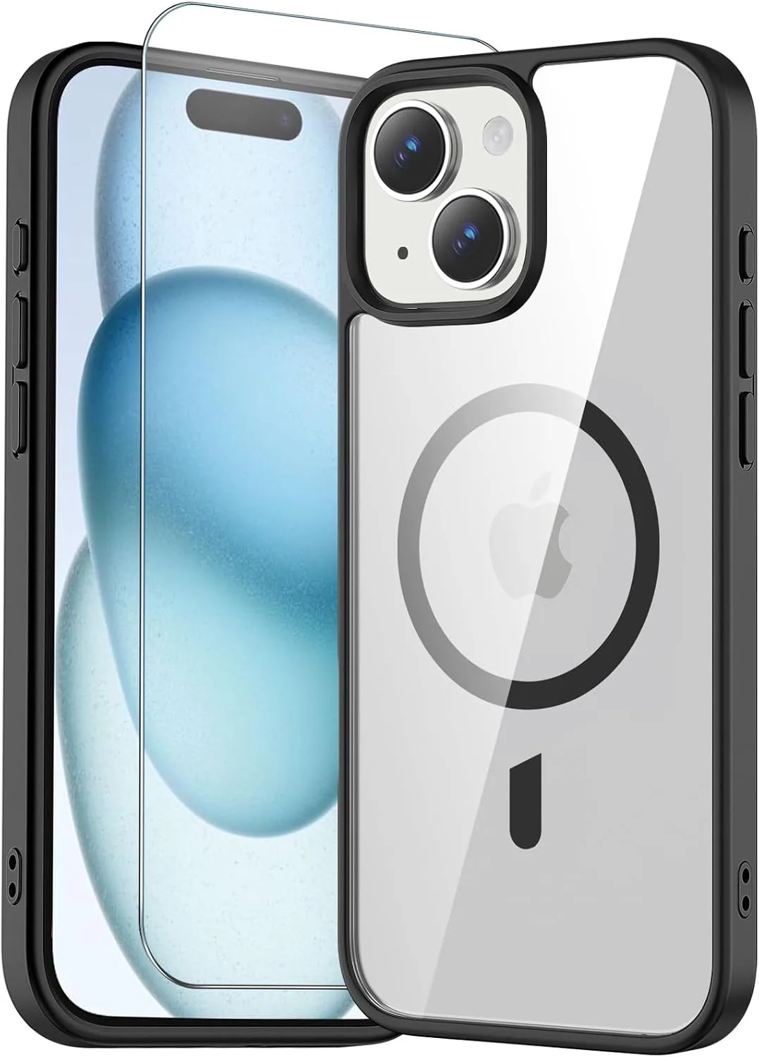 Temdan for iPhone 15/14 Plus Case with Screen Protector Black