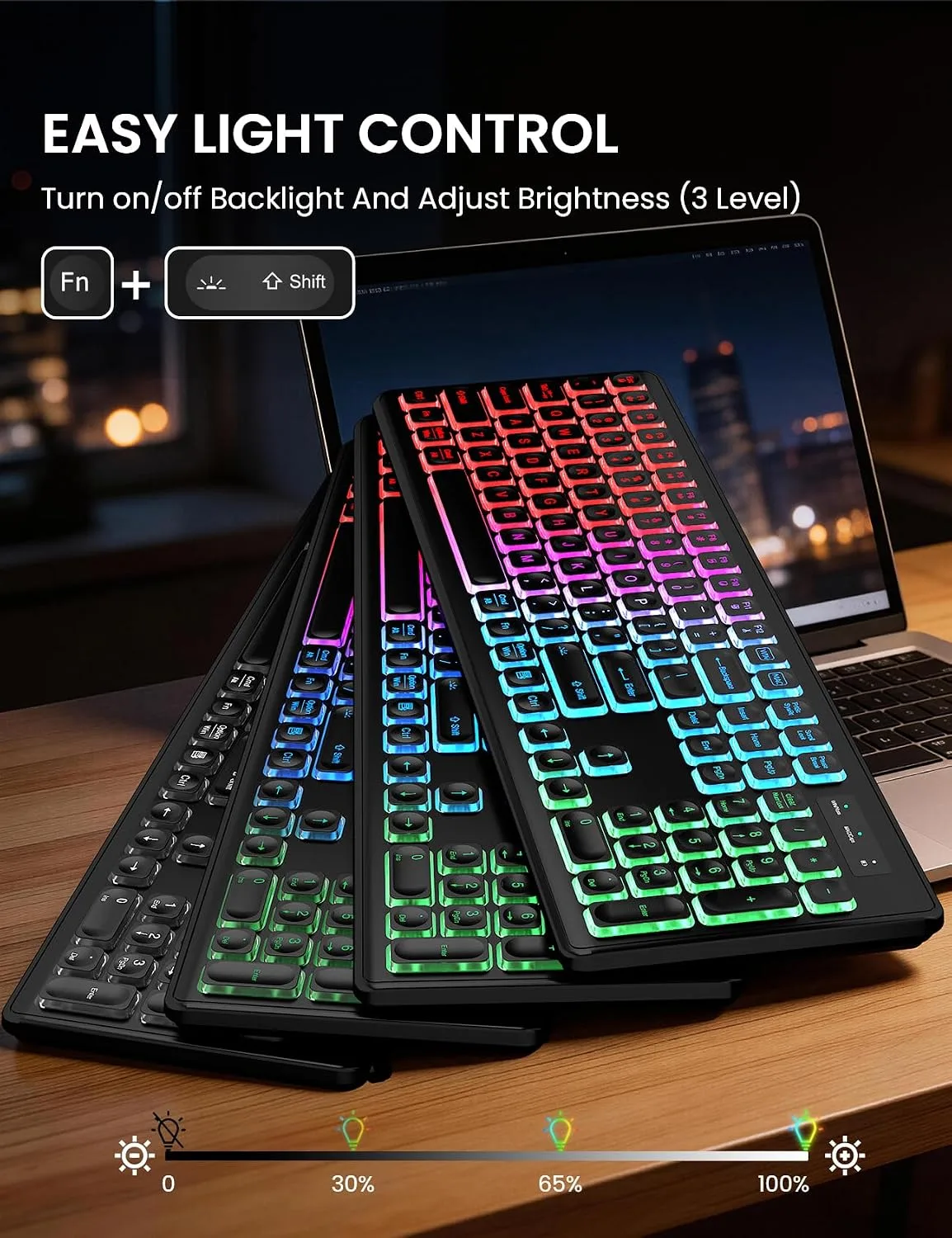 Wireless Keyboard and Mouse Combo with RGB Backlit, Rechargeable