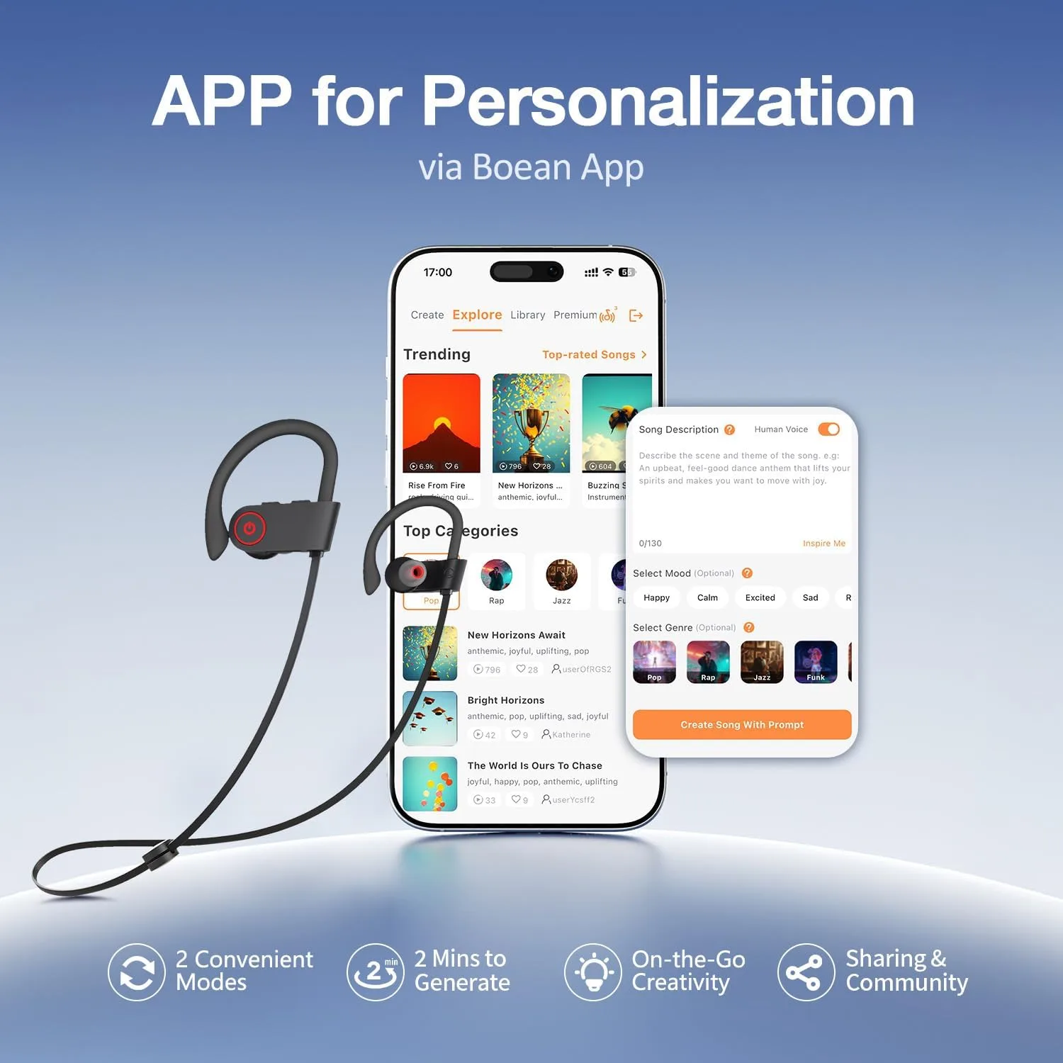 JOYWISE Bluetooth Headphones, 16H Playtime, AI Music Creation Earbuds