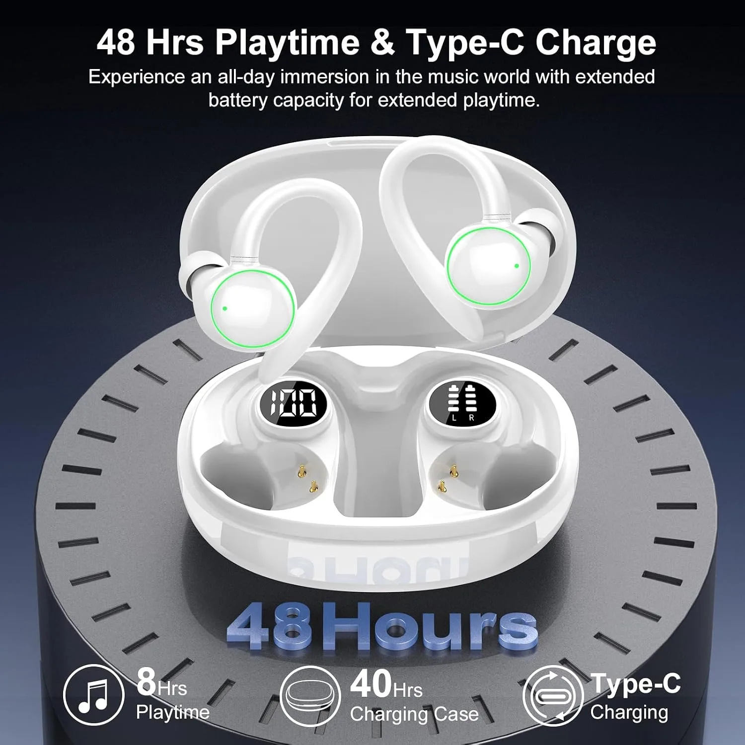 Wireless Earbuds, Bluetooth 5.4 Headphones Sport Over Ear Buds With ENC Mic