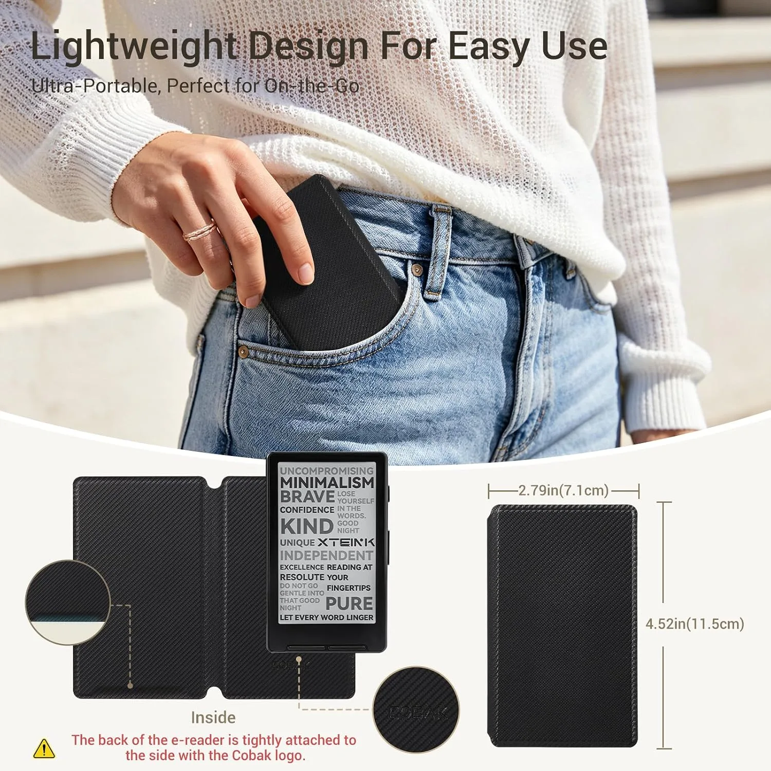 CoBak Magnetic Case for XTEINK X4, Ultra-Lightweight Protective Cover for Xteink X4 E-Reader, Secure Magnetic Attachment(Light Black)