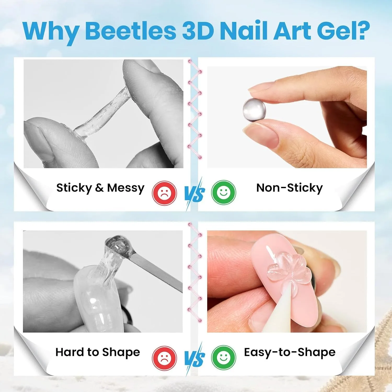 Beetles 3D Gel Nail Art & 3D Mold, 1.06 oz Pearl White with Sculpting Pen
