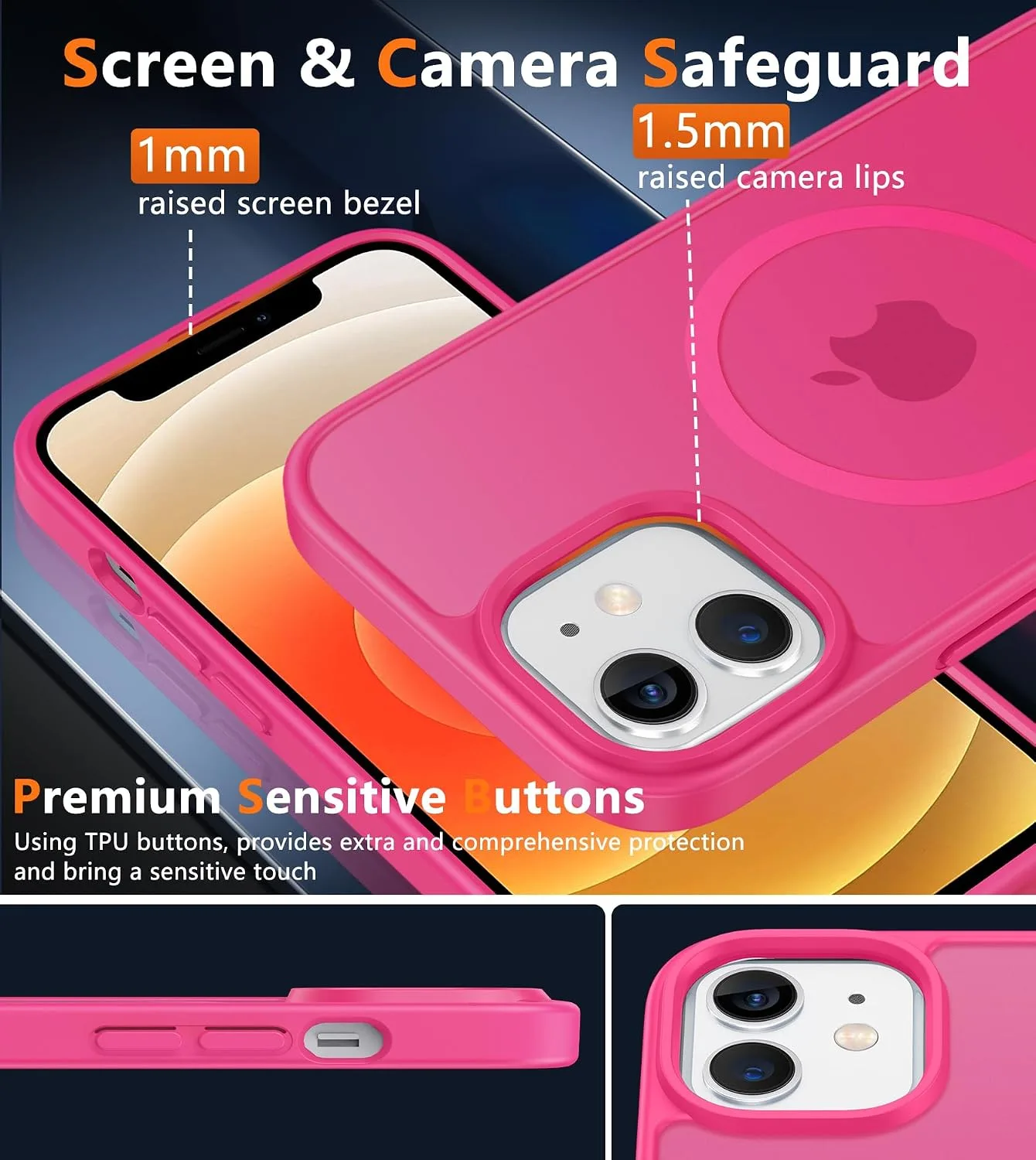 FNTCASE for iPhone 12 / iPhone 12 Pro Case Fit for MagSafe Hot Pink