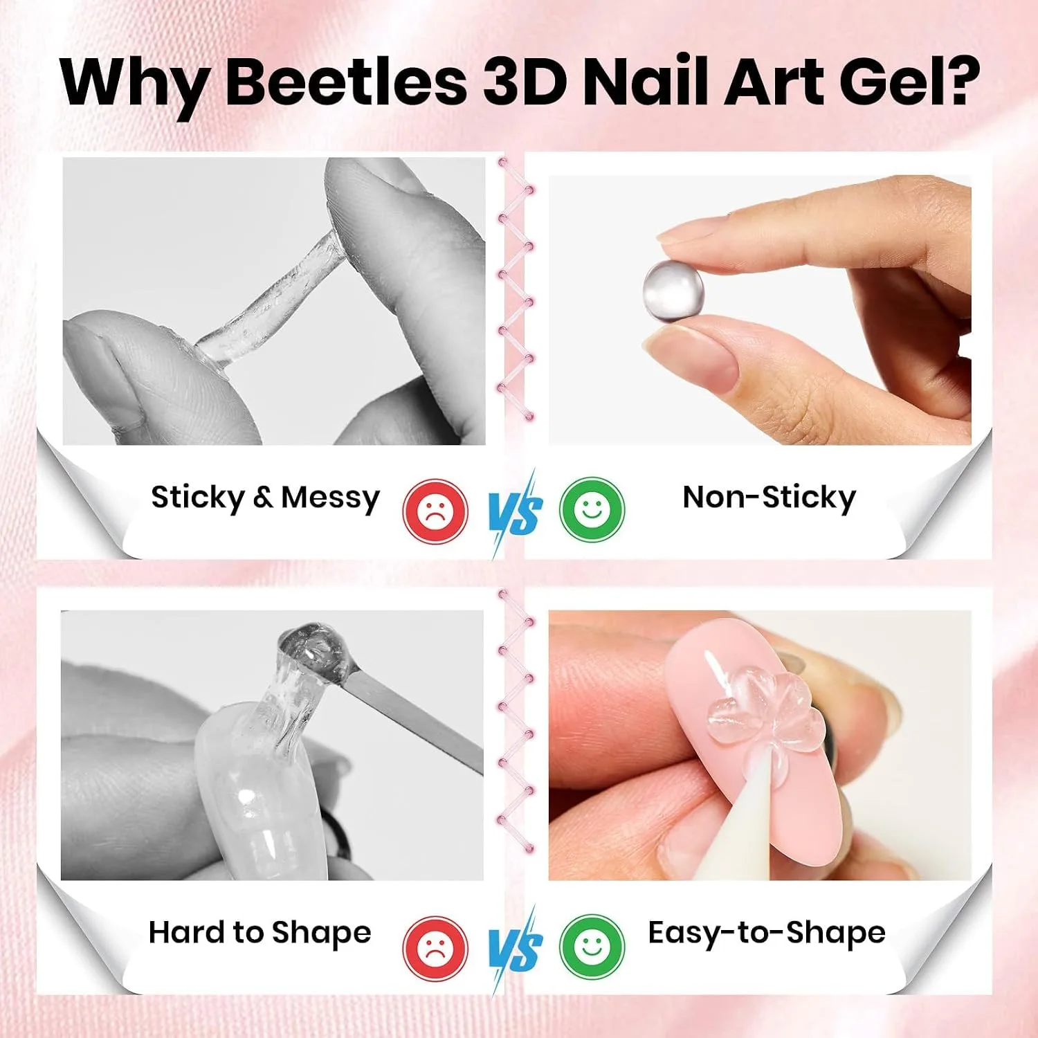 Beetles 3D Gel Nail Art with 3D Mold, 5 in 1 Pink Solid Builder Nail Gel