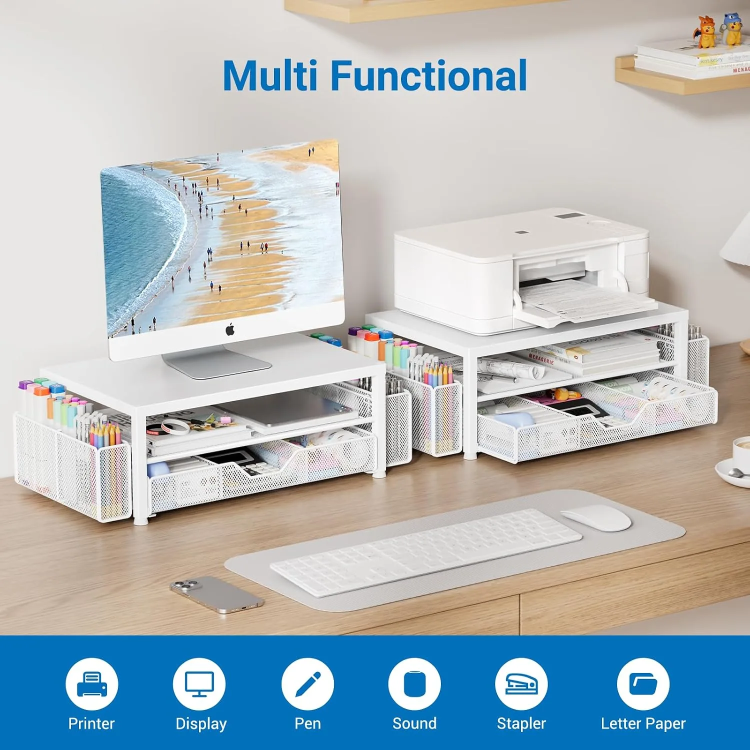 OPNICE Desk Organizer, Monitor Stand Riser with Drawer and 2 Pen Holders