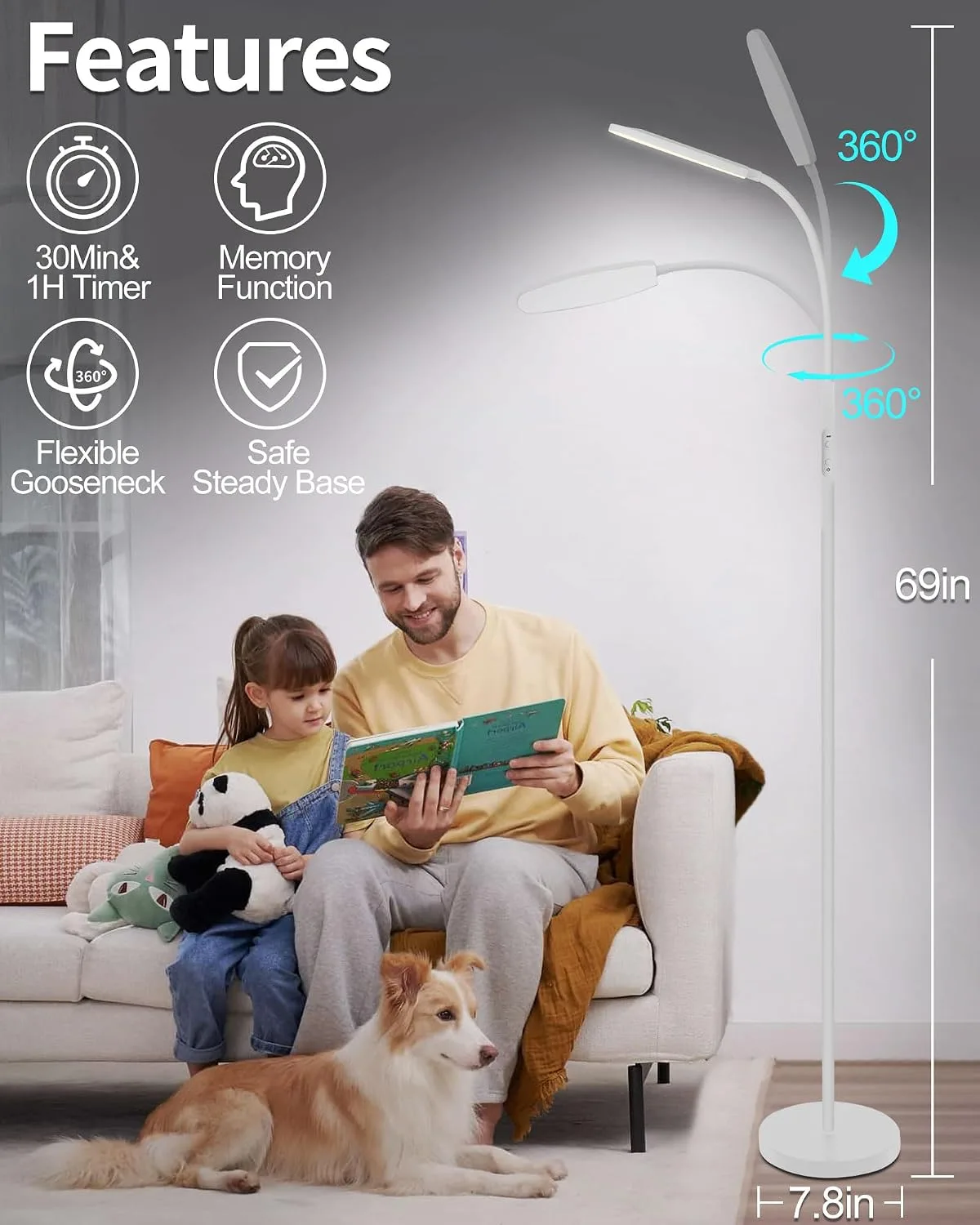 LanSuper 10000 Lux Light Therapy Happy Lamp, UV-Free Sunlight Floor Lamp