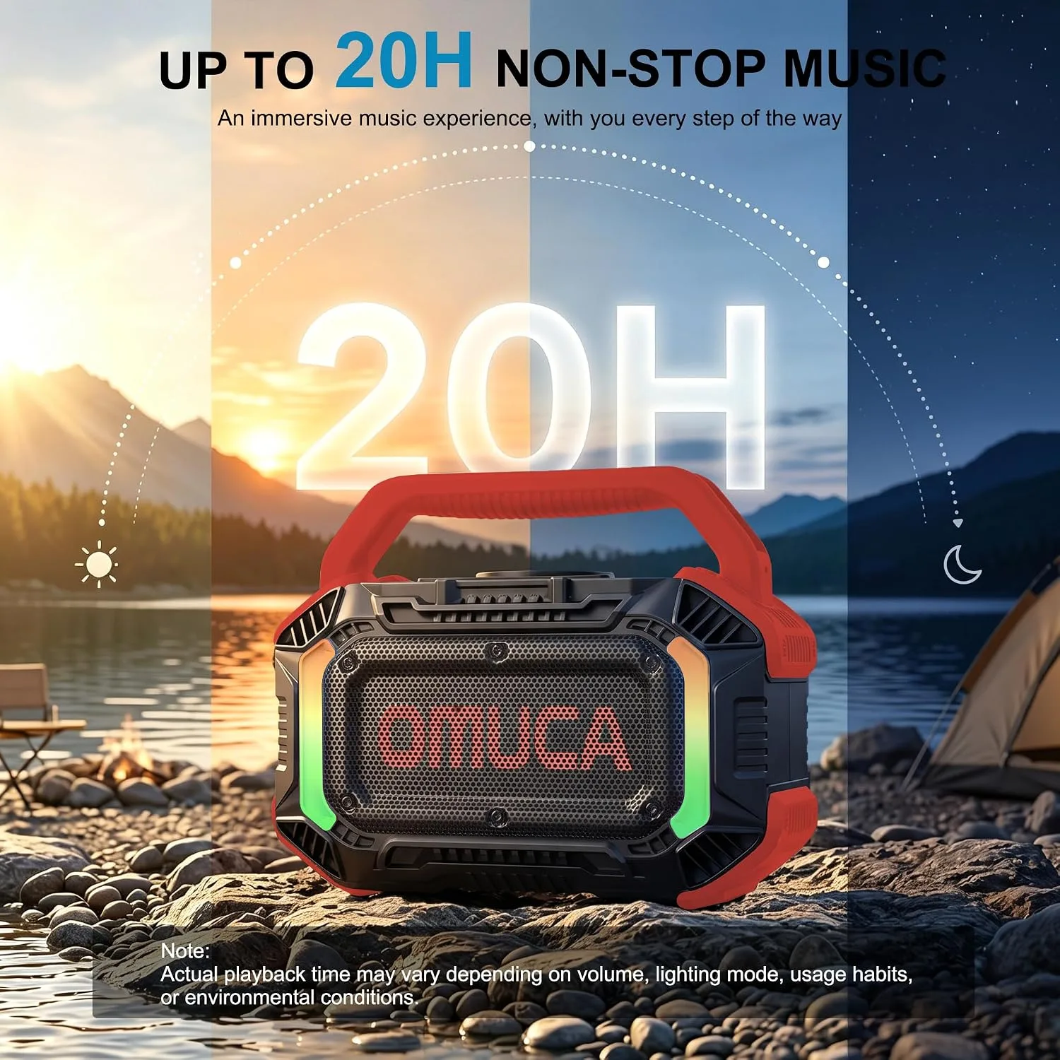 Speakers Bluetooth Wireless, 100W Portable Bluetooth Speaker with Bass, IPX7 Waterproof & Floatable, 20H Playtime, RGB Light, Loud Speakers with TWS for Work, Outdoor, Garage (L-Red)