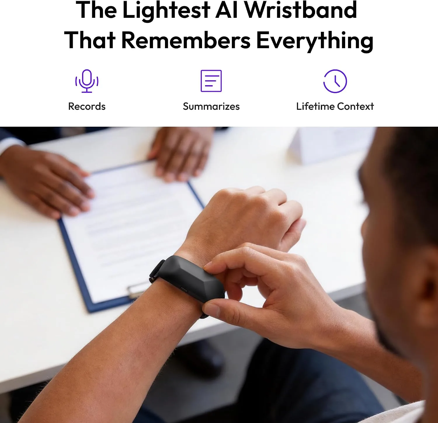 Gem Wearable AI Voice Recorder, Transcribe & Summarize, Wristband