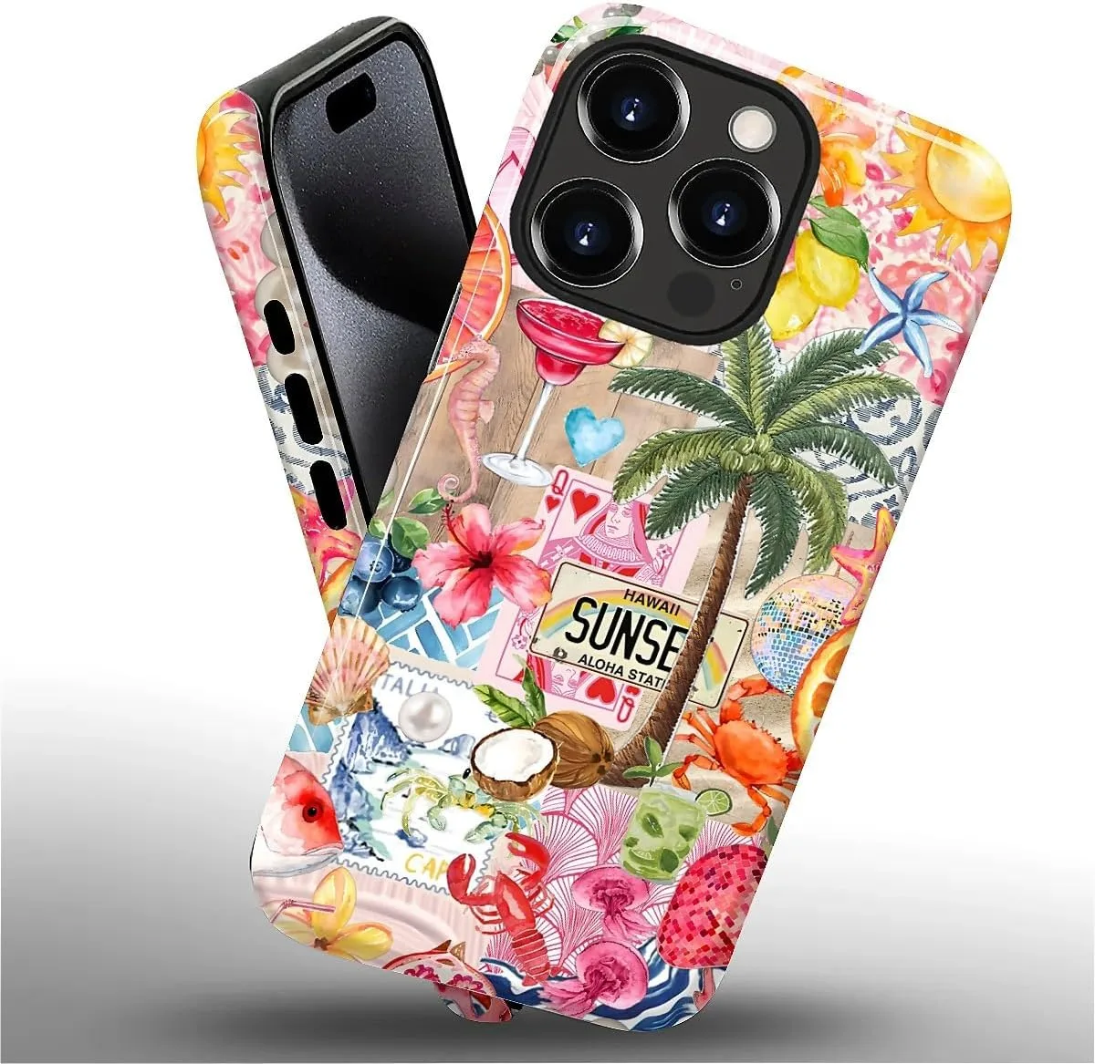 DAIZAG Case for iPhone 15 Pro,Mixed 2 Layer Design Shockproof Soft TPU Ddouble Protection Phone Case for iPhone 15 Pro-Aesthetic Summer Beach