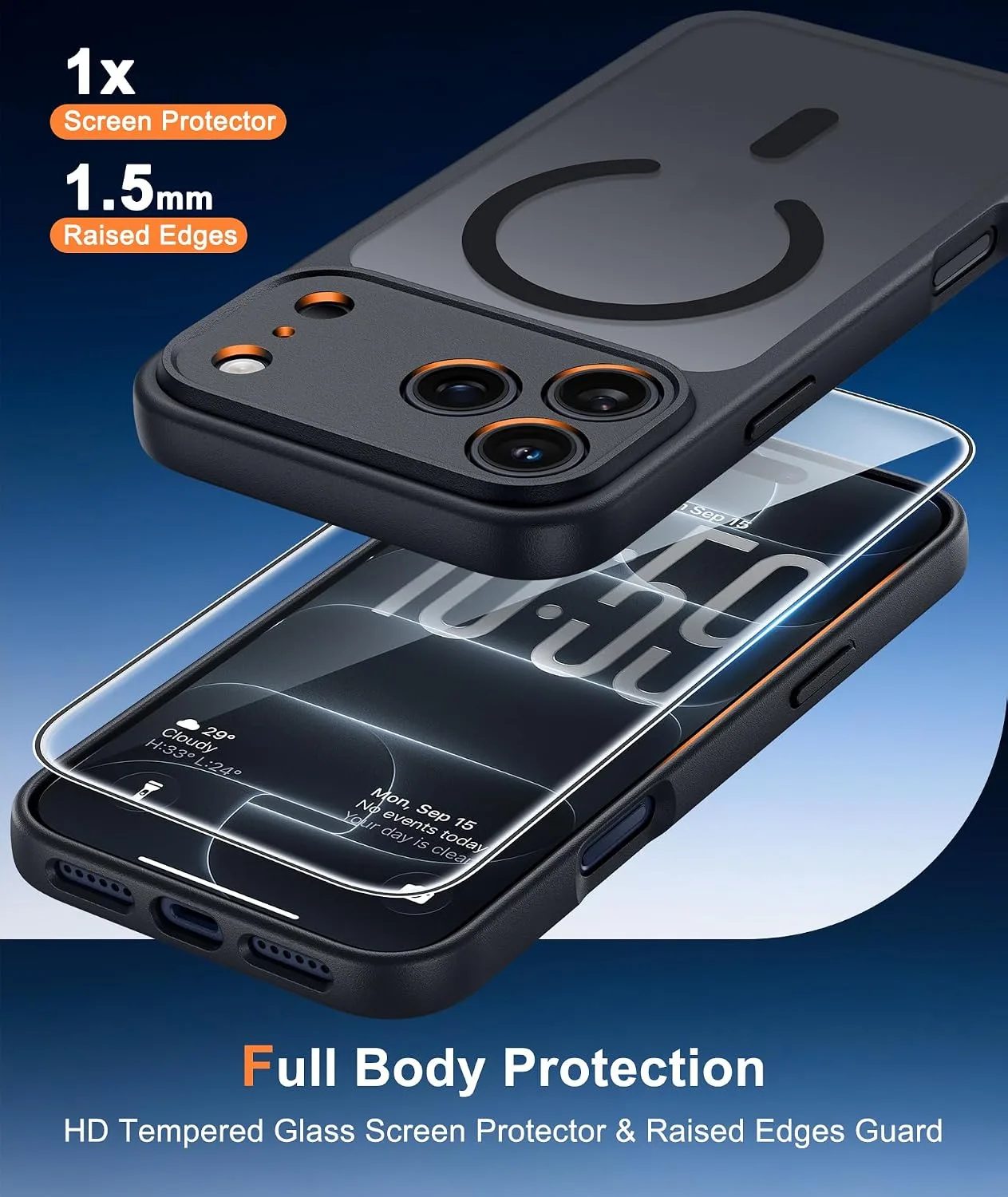 FNTCASE for iPhone 18 Pro Case / 17 Pro Case Fit for MagSafe Black