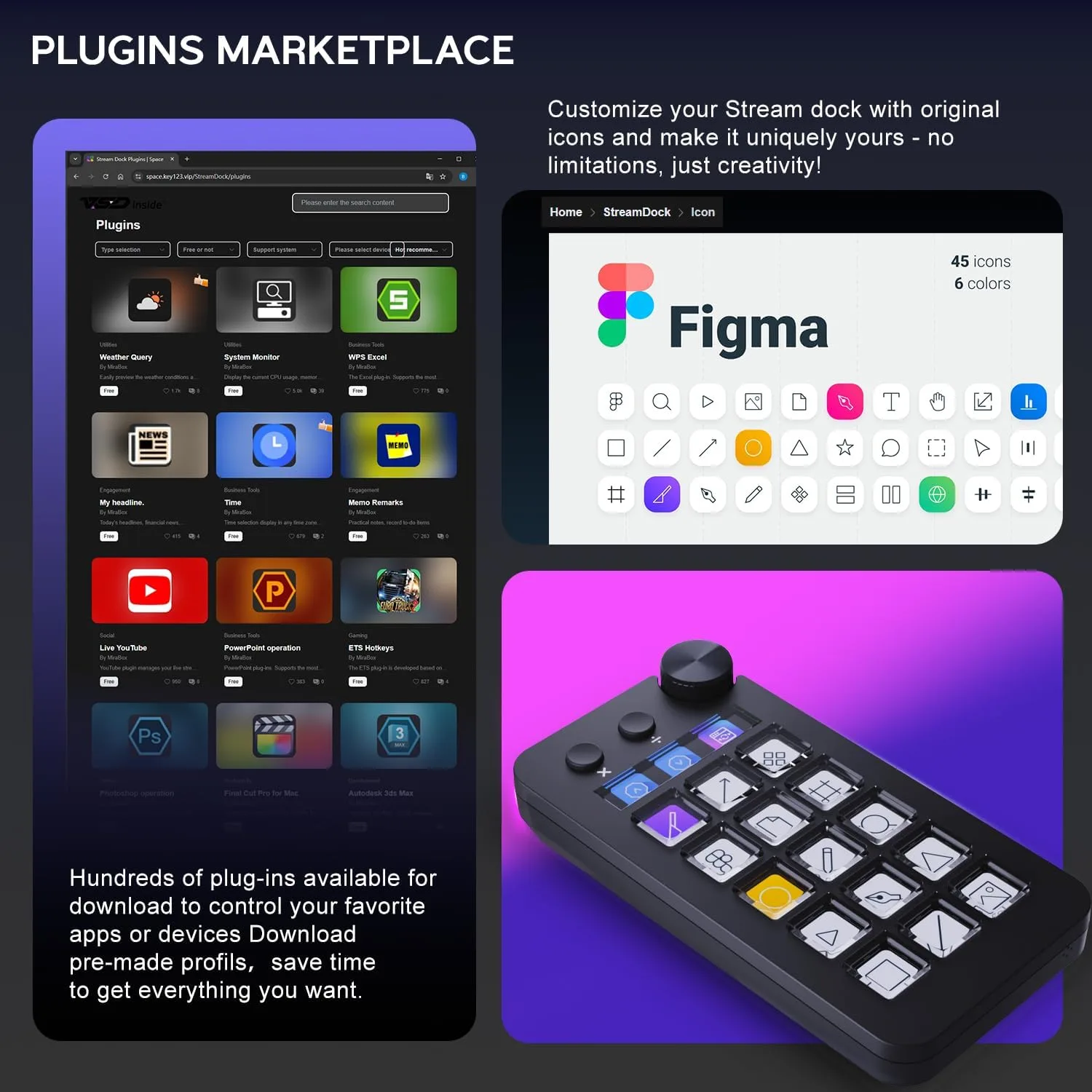 TreasLin VSDinside Stream Controller Deck with 18 Customizable Macro Keys to Trigger Actions in OBS Twitch YouTube for Content Creators Stream Dock Compatible with PC & Mac N1 Black Macro Keypad
