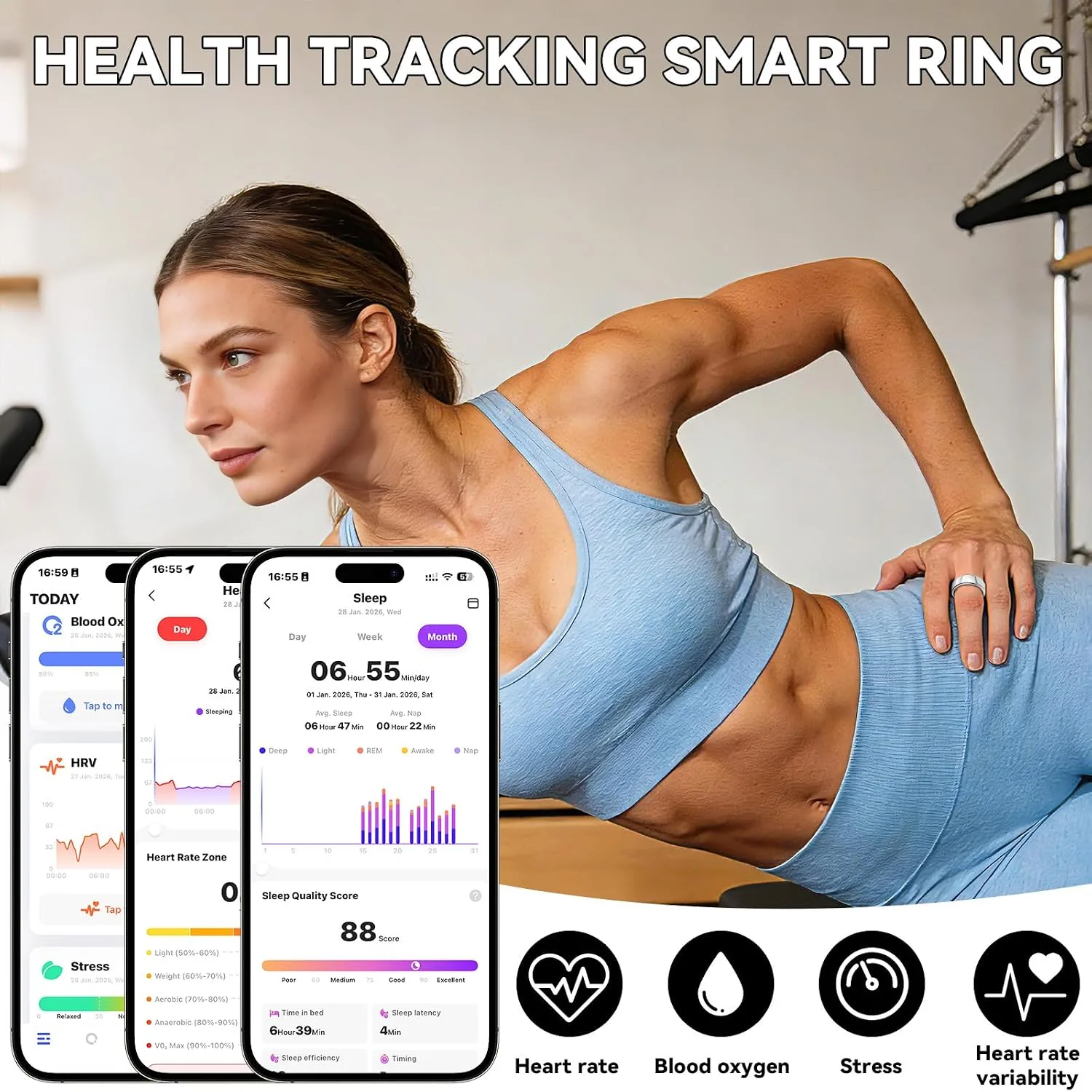 Smart Ring for Women Men,Fitness Tracker Ring,Heart Rate,Blood Oxygen,Step Tracker,Sleep Tracker,Meditation Assistance,No Subscription Fee,IP68 Waterproof,2026 New Holiday Gifts (Gold 8)