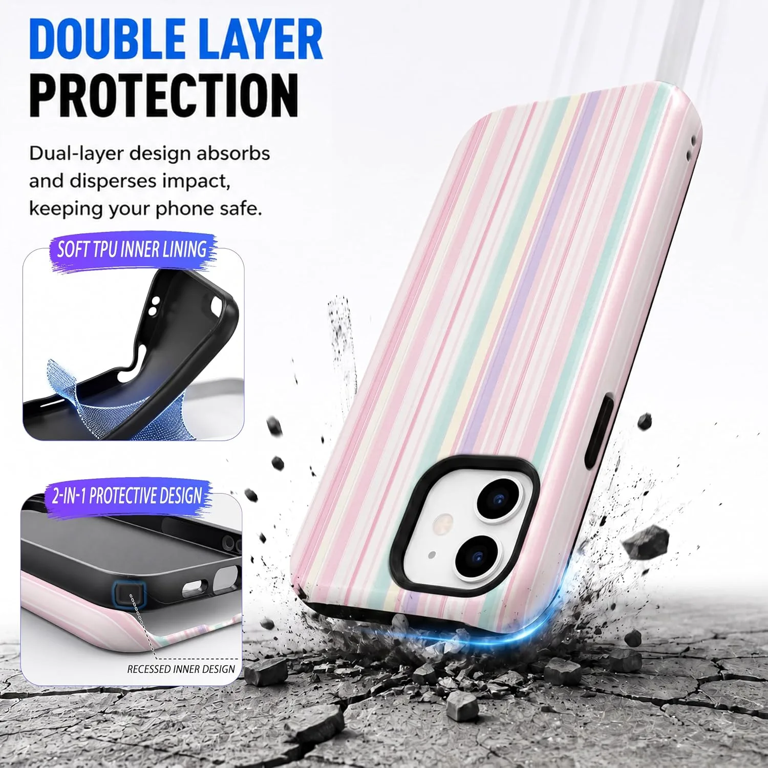 Magnetic for iPhone 11 Phone Case, Cute Trendy Pastel Pink Striped