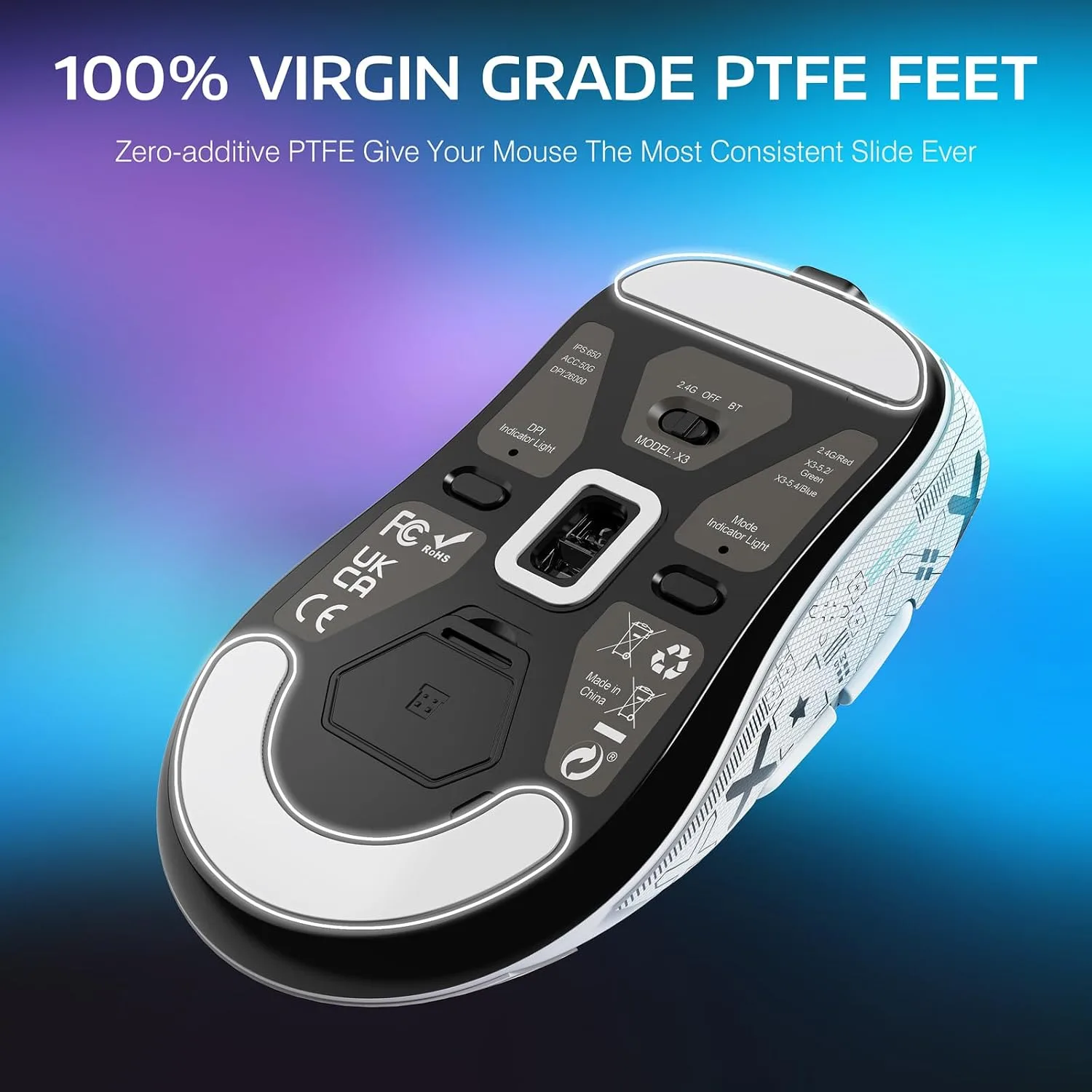 ATTACK SHARK X3 49g Ultra-Lightweight Wireless Gaming Mouse, White&Tape