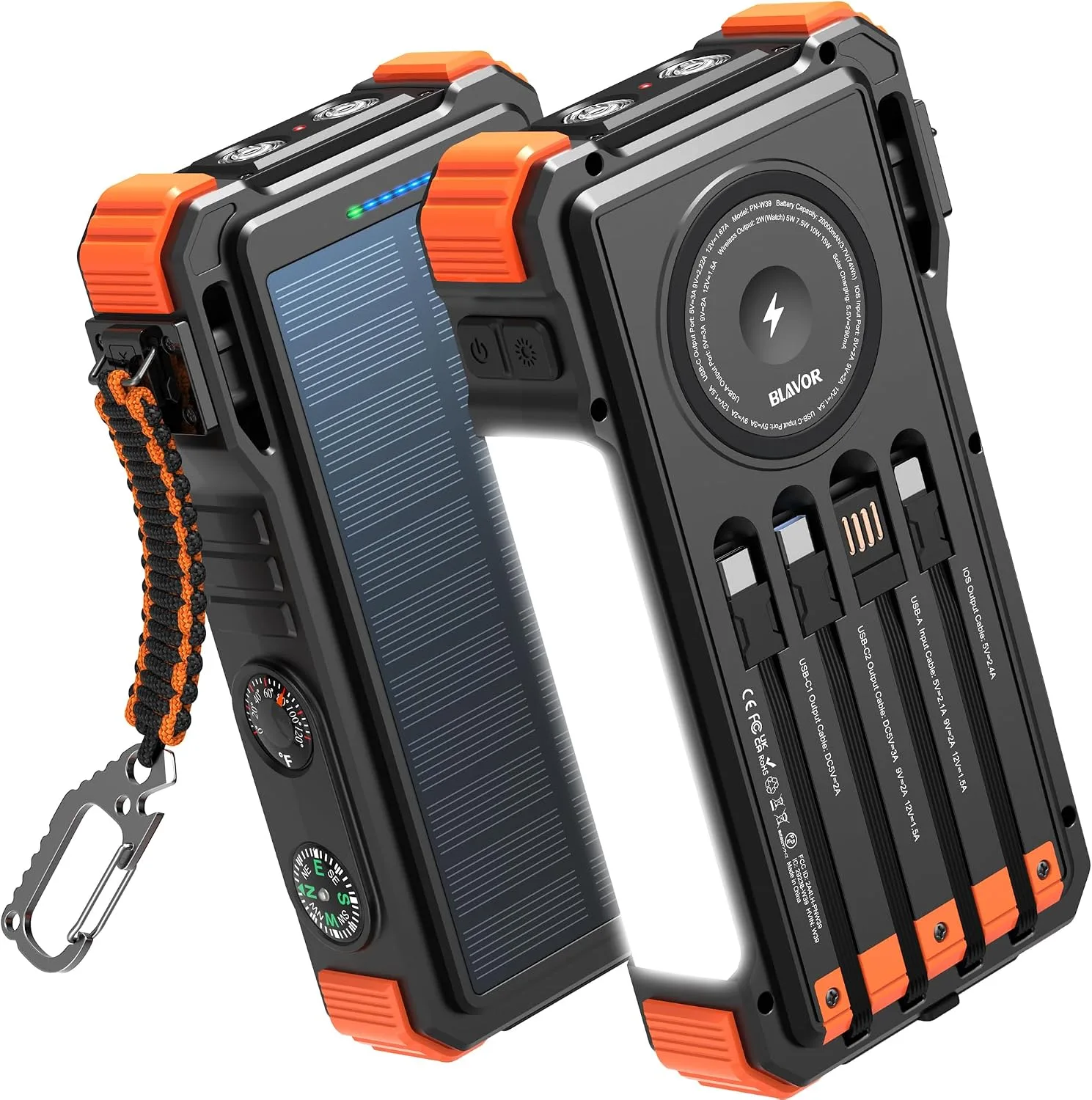 Batería externa Blavor Solar Power Bank 20000mAh con carga inalámbrica para teléfonos y Apple Watch