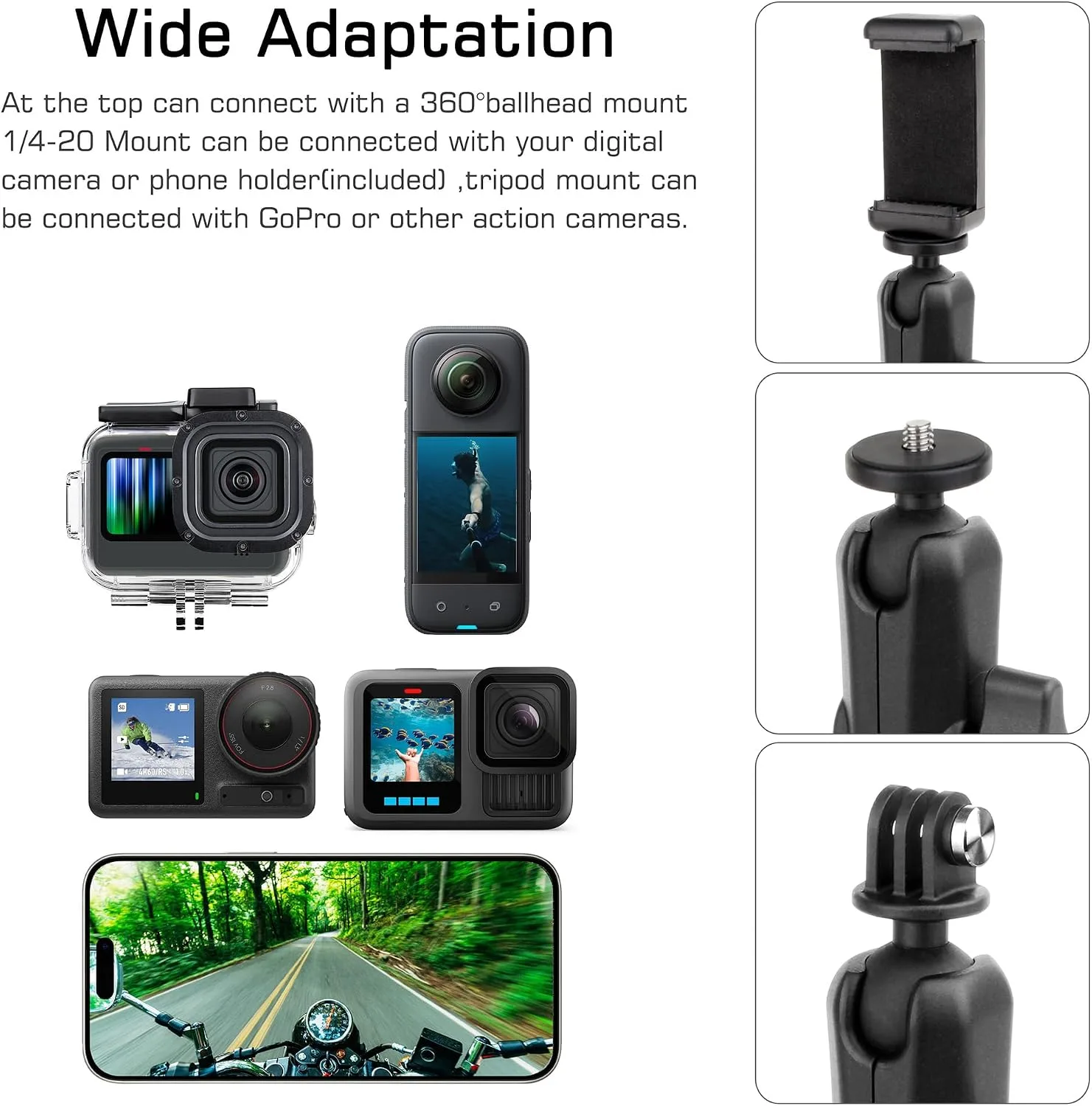 GEPULY Super Clamp Camera Motorcycle Mount for Insta360 GoPro Action Camera