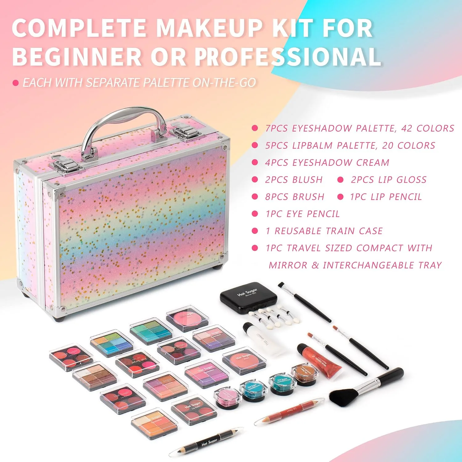 Hot Sugar Makeup Kit for Teenager Girls Starter Cosmetics Set Rainbow