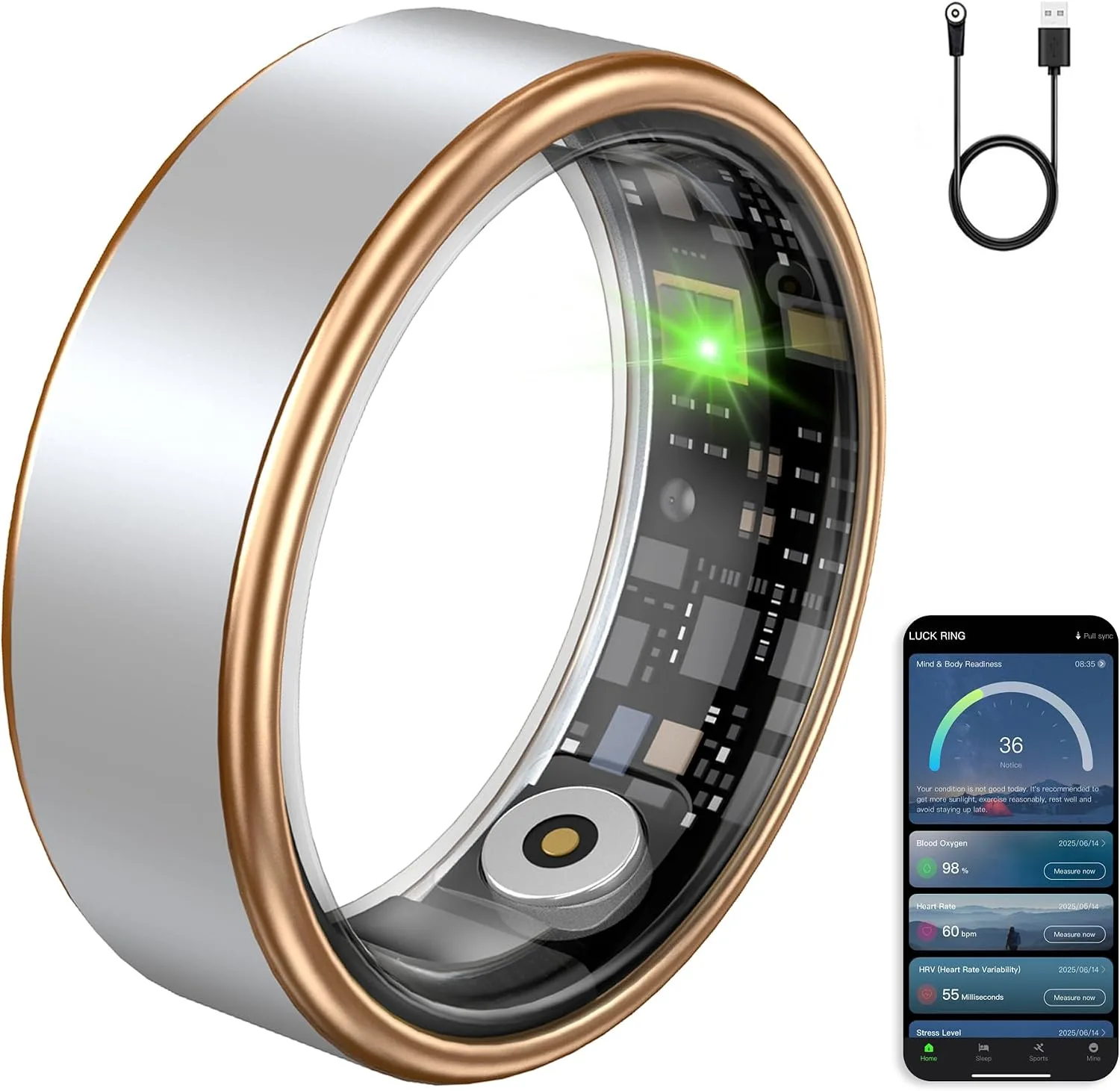 Smart Ring Fitness Tracker Ring for Women & Men, Sleep/Step/Blood Oxygen/Heart Rate Monitor, Long-Lasting Battery Sleep Ring, No Subscription Fee (Matte Silver, #8)