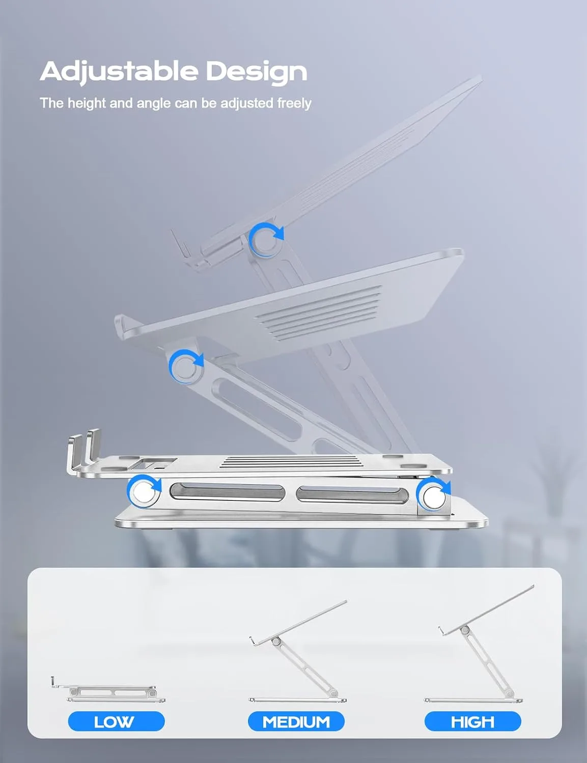 LOXP Portable Laptop Stand, Aluminum Laptop Stand for Desk - Silver