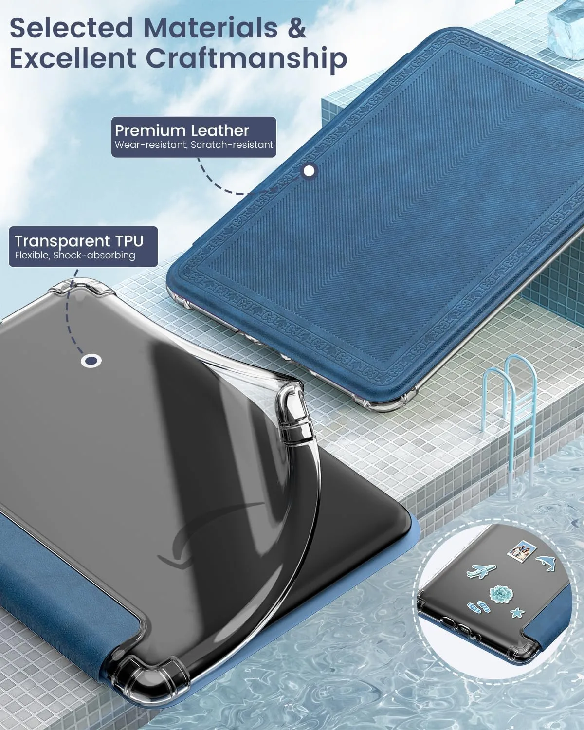 MoKo Case for 6" Kindle Basic 11th Gen (2024/2022), Blue Vintage Twill