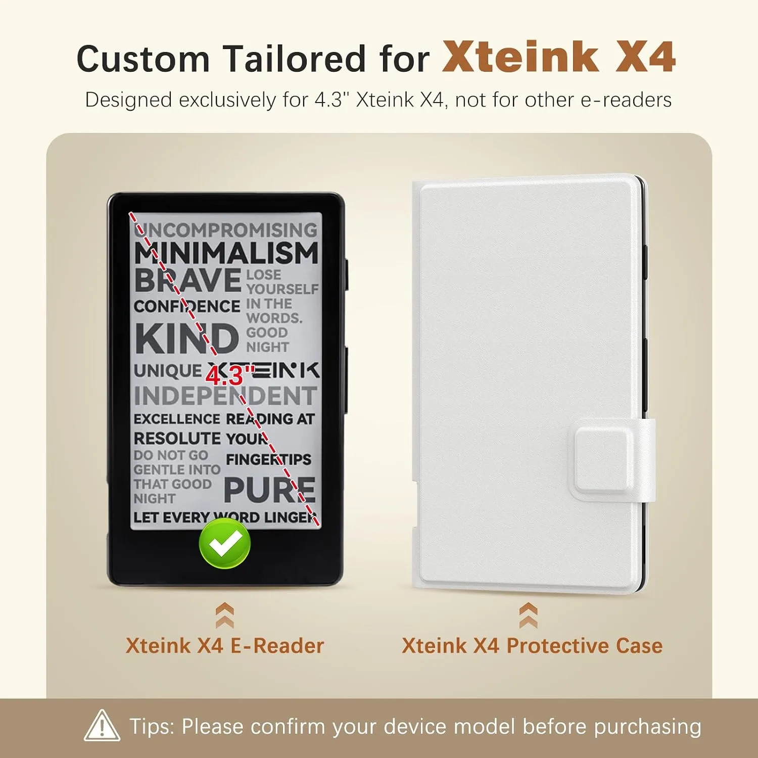 MoKo Magnetic Case for XTEINK X4 E-Reader 4.3 Inch, White