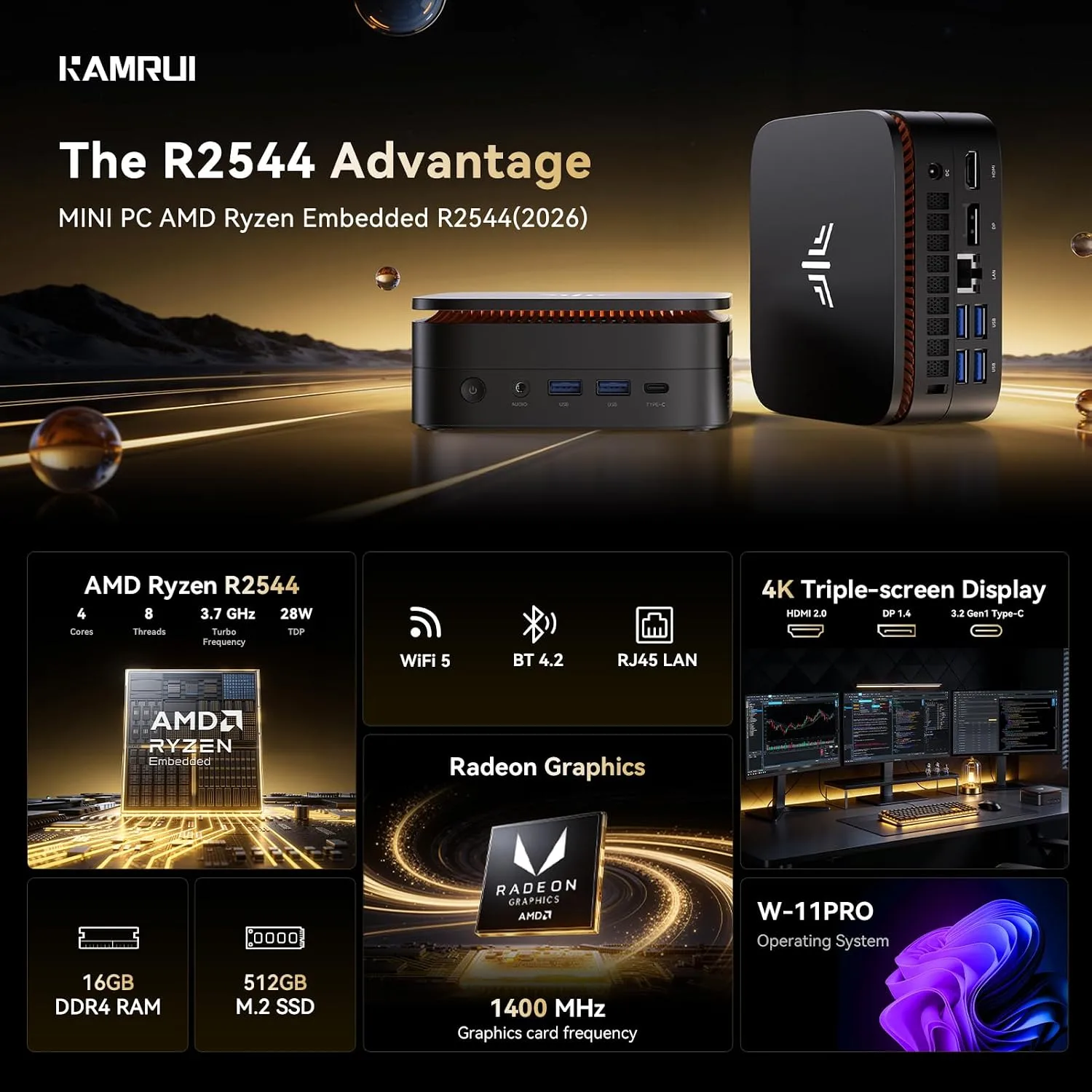 KAMRUI Pinova P1 PC, Ryzen 3 PRO 7330U, 16GB DDR4 256GB SSD