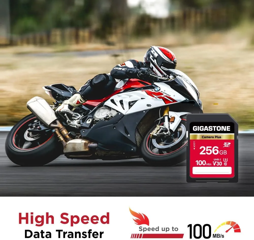 GIGASTONE 256GB SD Card, Camera Plus, UHS-I V30 U3 SDXC Memory Card High Speed UHD Video Speed up to 100MB/s Compatible with Kodak Olympus Digital Camera, with 1 Mini case