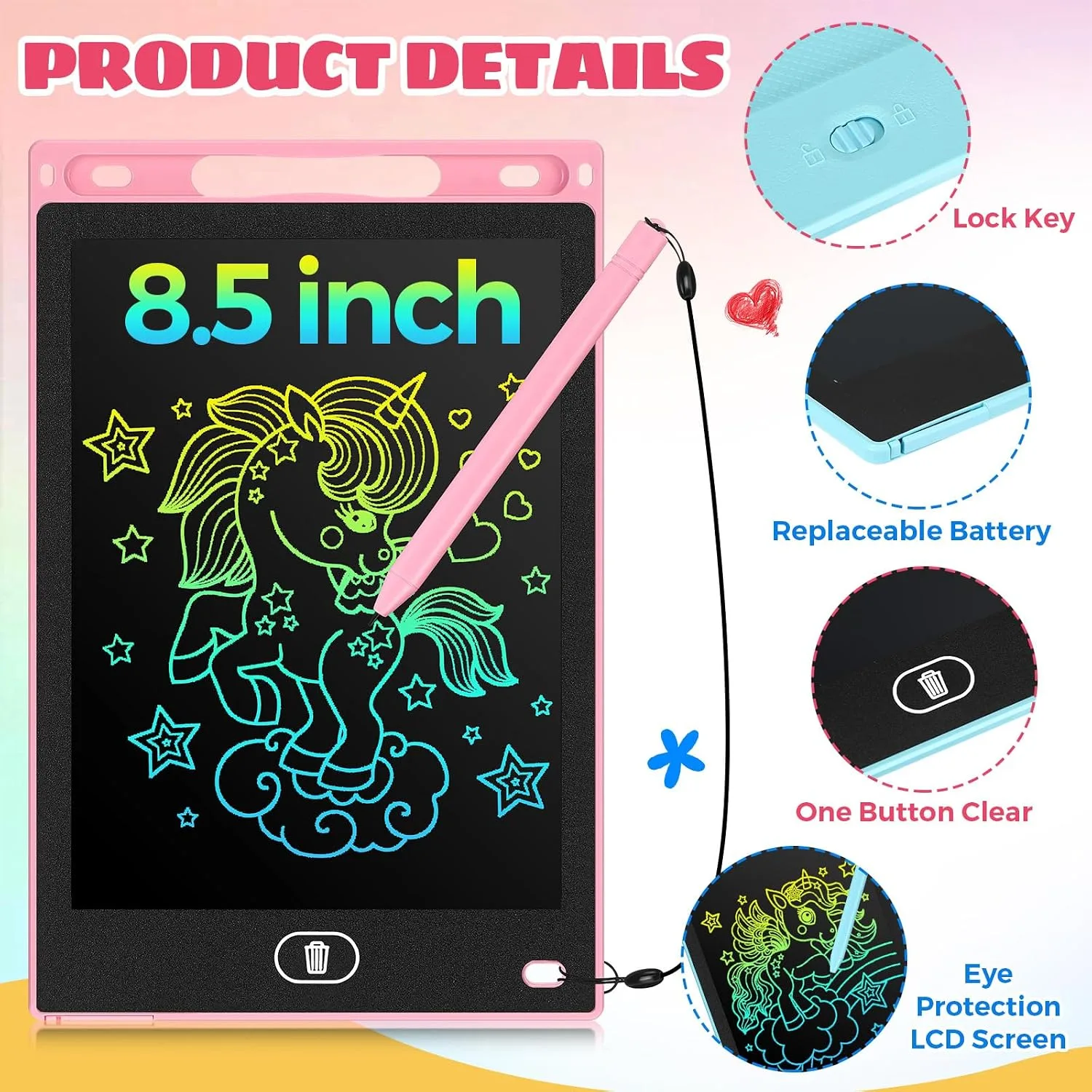 Zhehao 20 Pack 8.5 Inch LCD Writing Tablet Drawing Board,Pastel,Cute