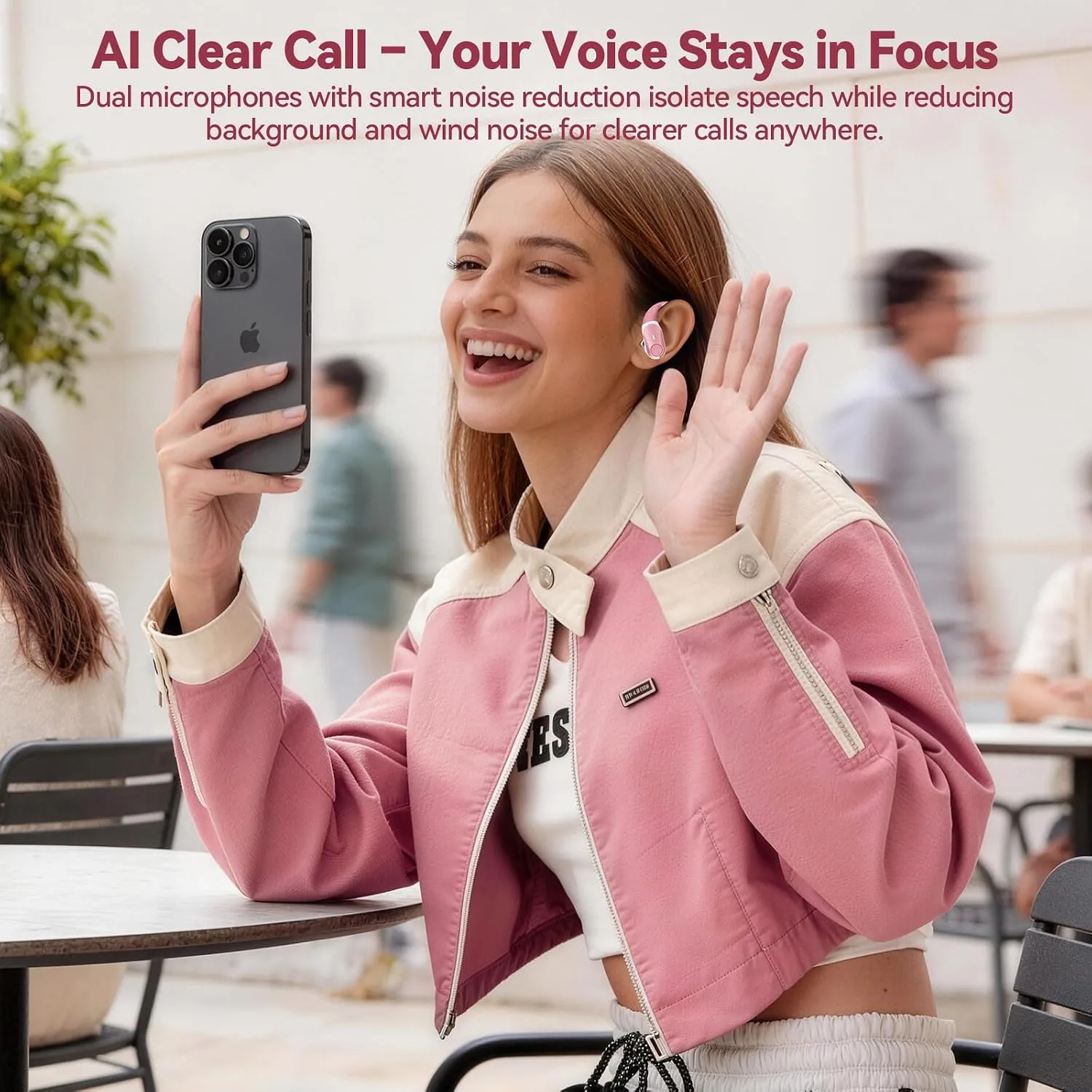 Active Noise Cancelling Ear Buds Wireless Bluetooth Headphones 80H Playtime Display Charging Case 50dB ANC Over Ear Hooks Earbuds with Hi-Res Sound Clear Calls for Sports Running Gym Workout Rose Gold